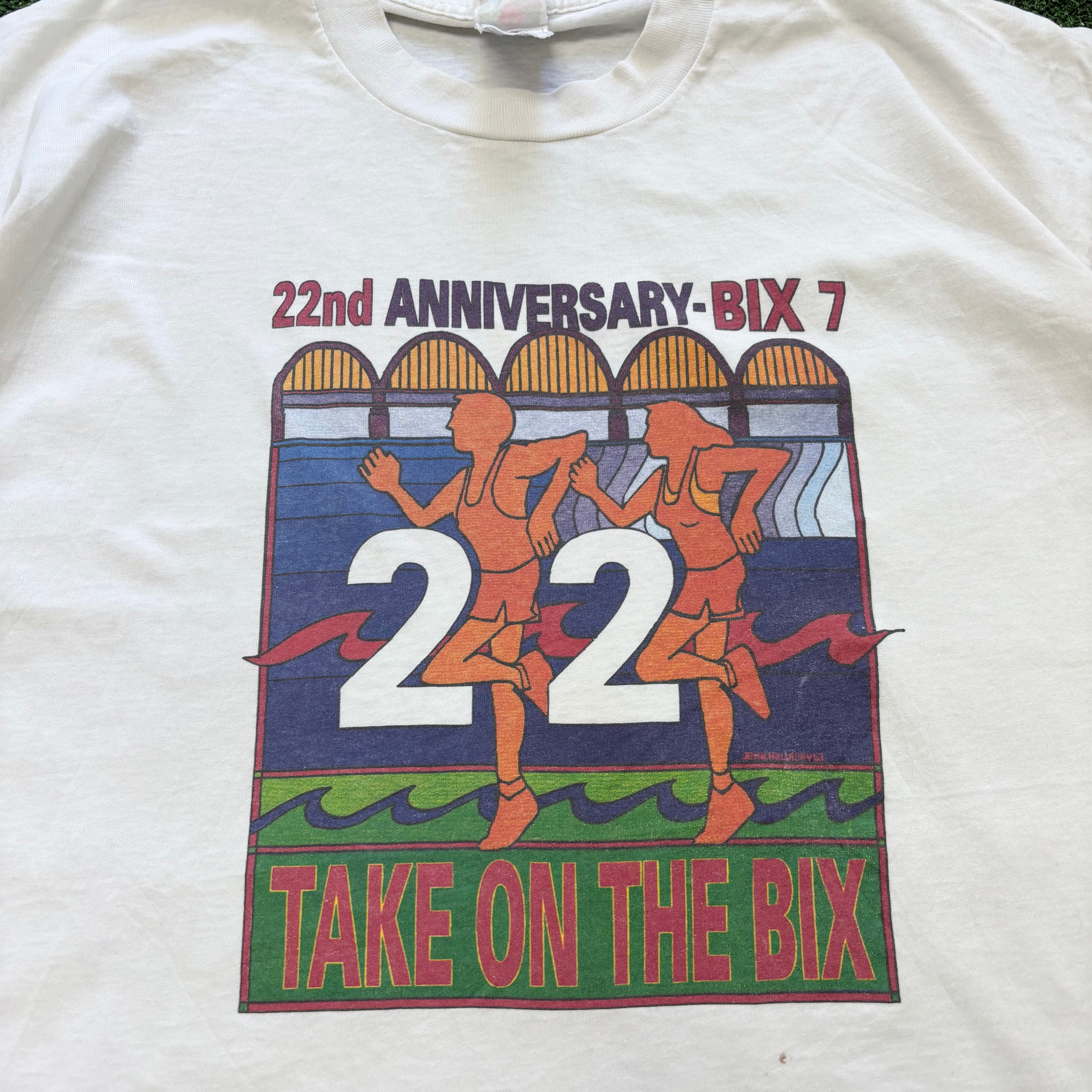 Vintage T Shirt Mens XL White Single Stitch Graphic Print 90s Race (F)