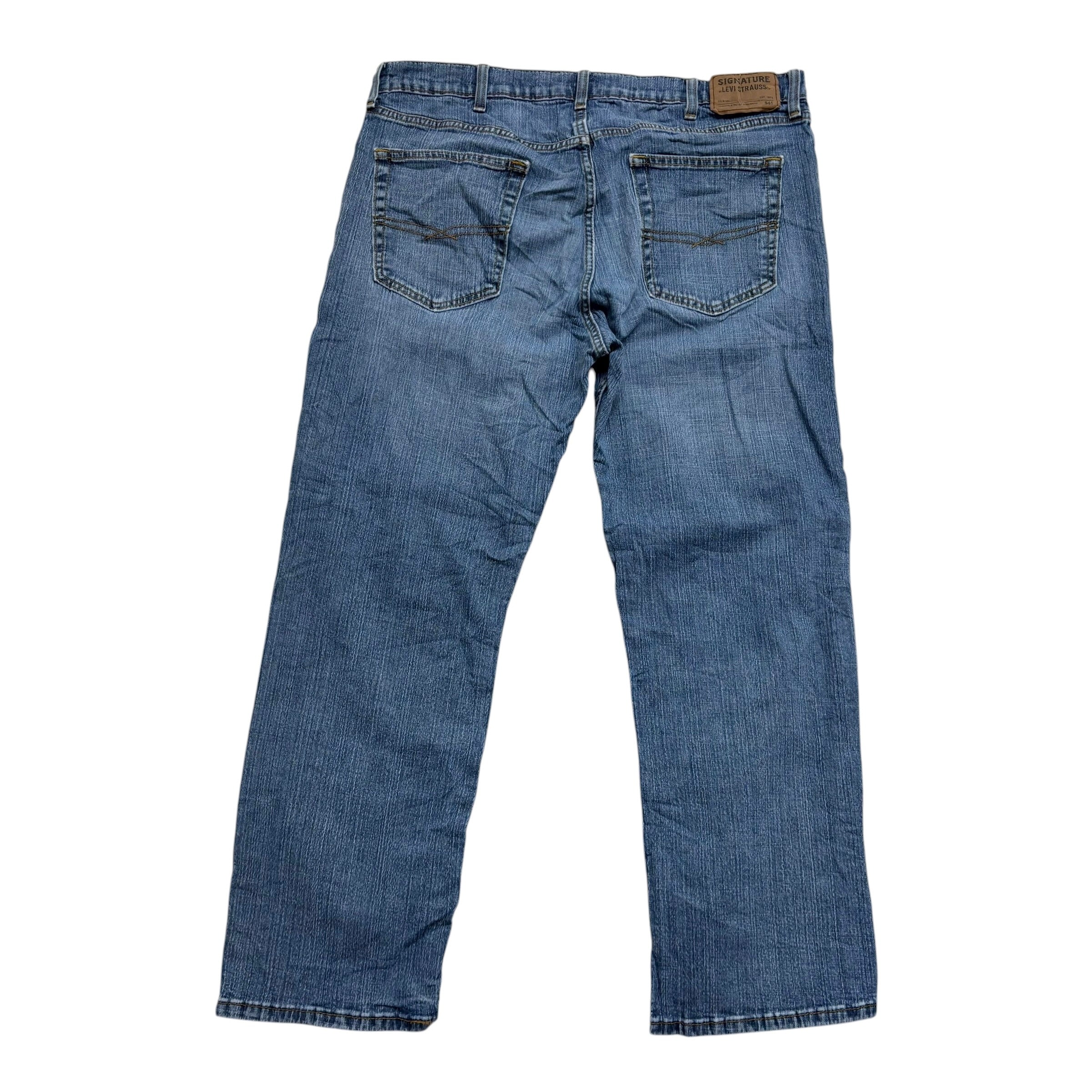 Levis Signature Jeans W38 L30 Mens Mid Blue Relaxed Straight Fit Stretch