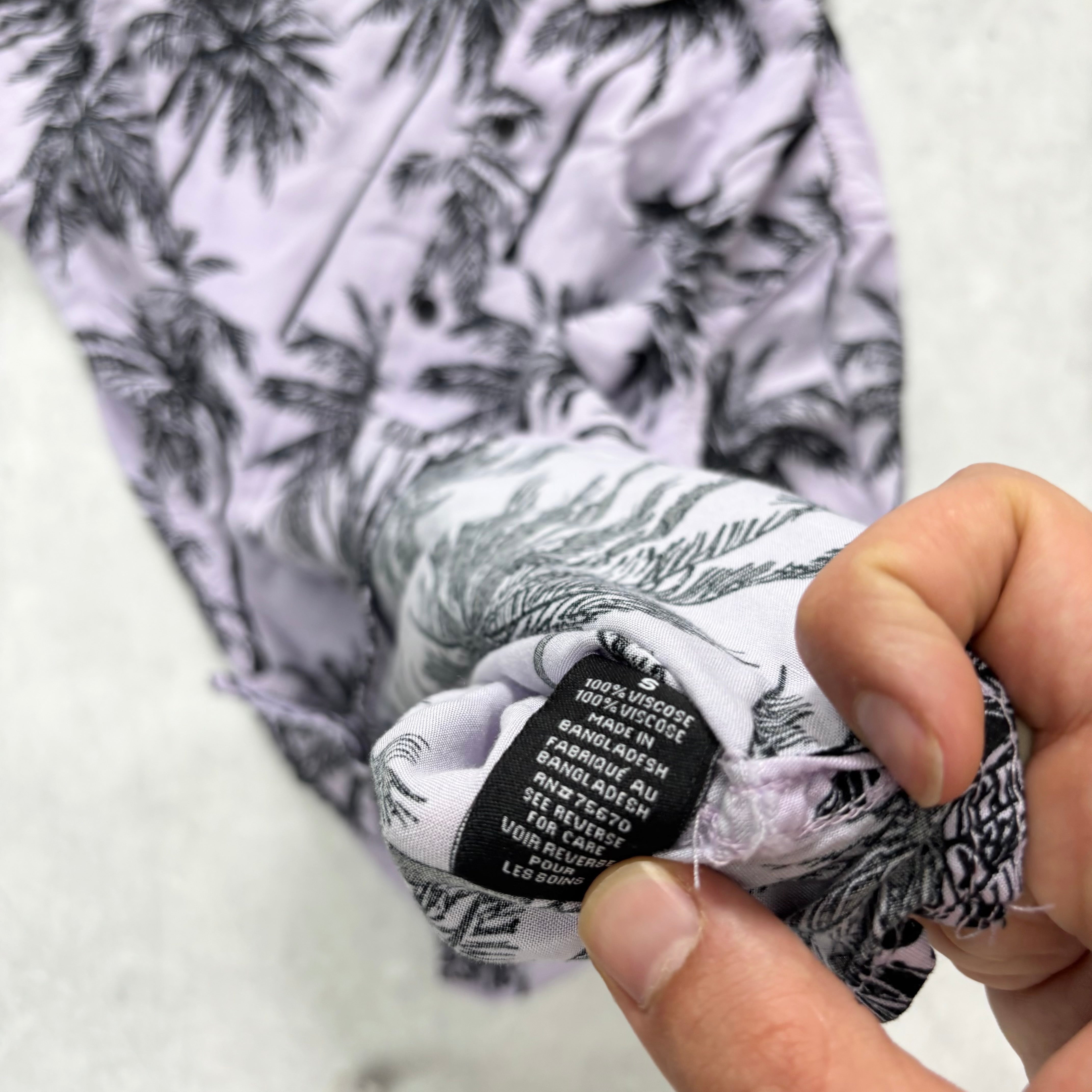 Hawaiian Shirt Mens Small Purple Floral Aloha Short Sleeve Viscose (E)