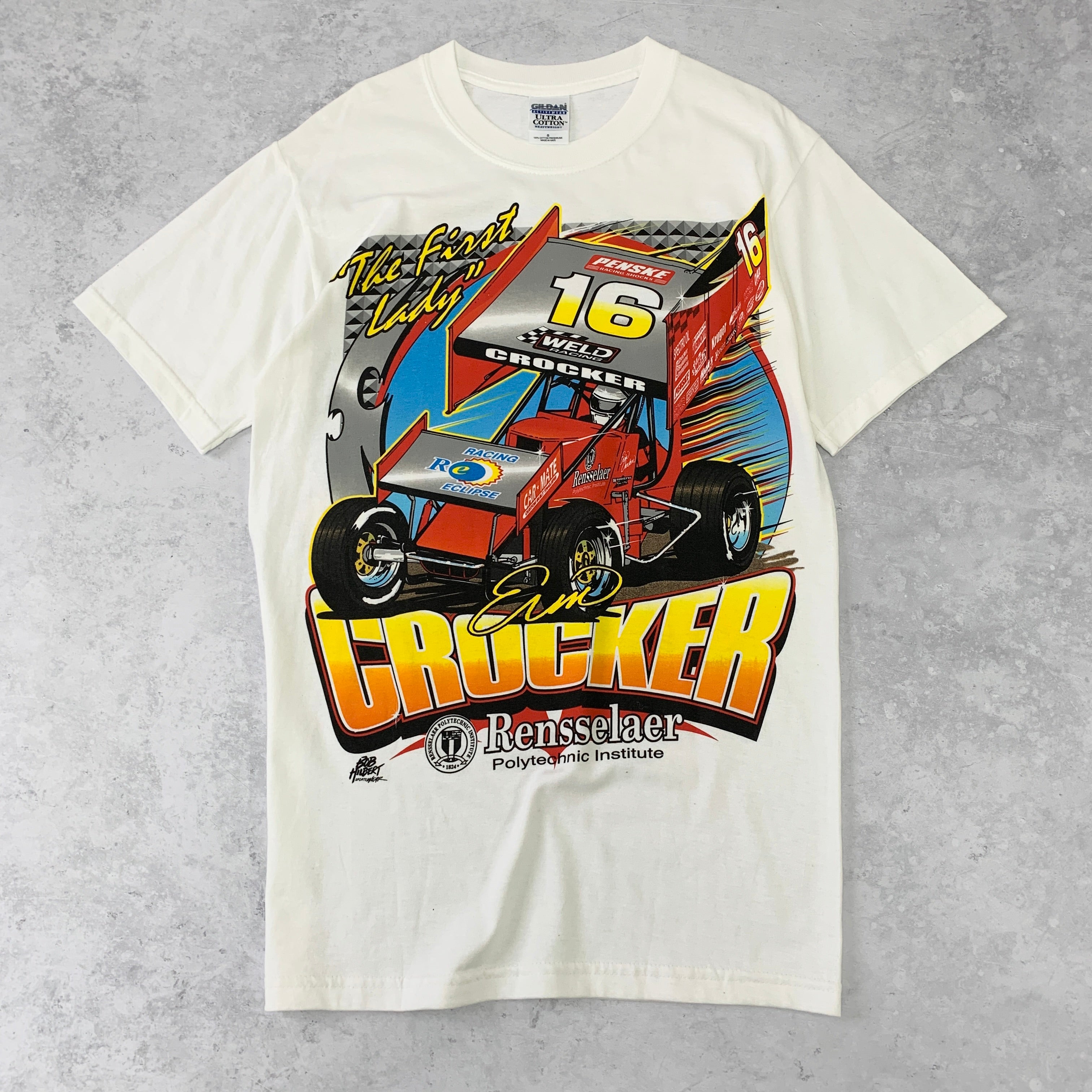 Vintage T Shirt Mens Small White Graphic Print Motorsport Racing Car Y2K USA