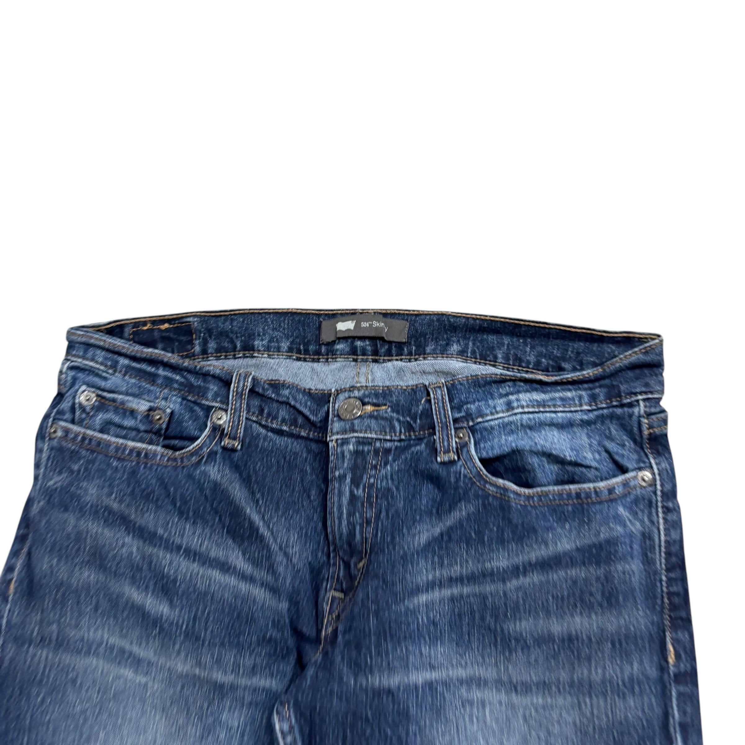 Levis 524 Jeans W30 L32 Womens Dark Blue Skinny Fit Stretch Denim (E)