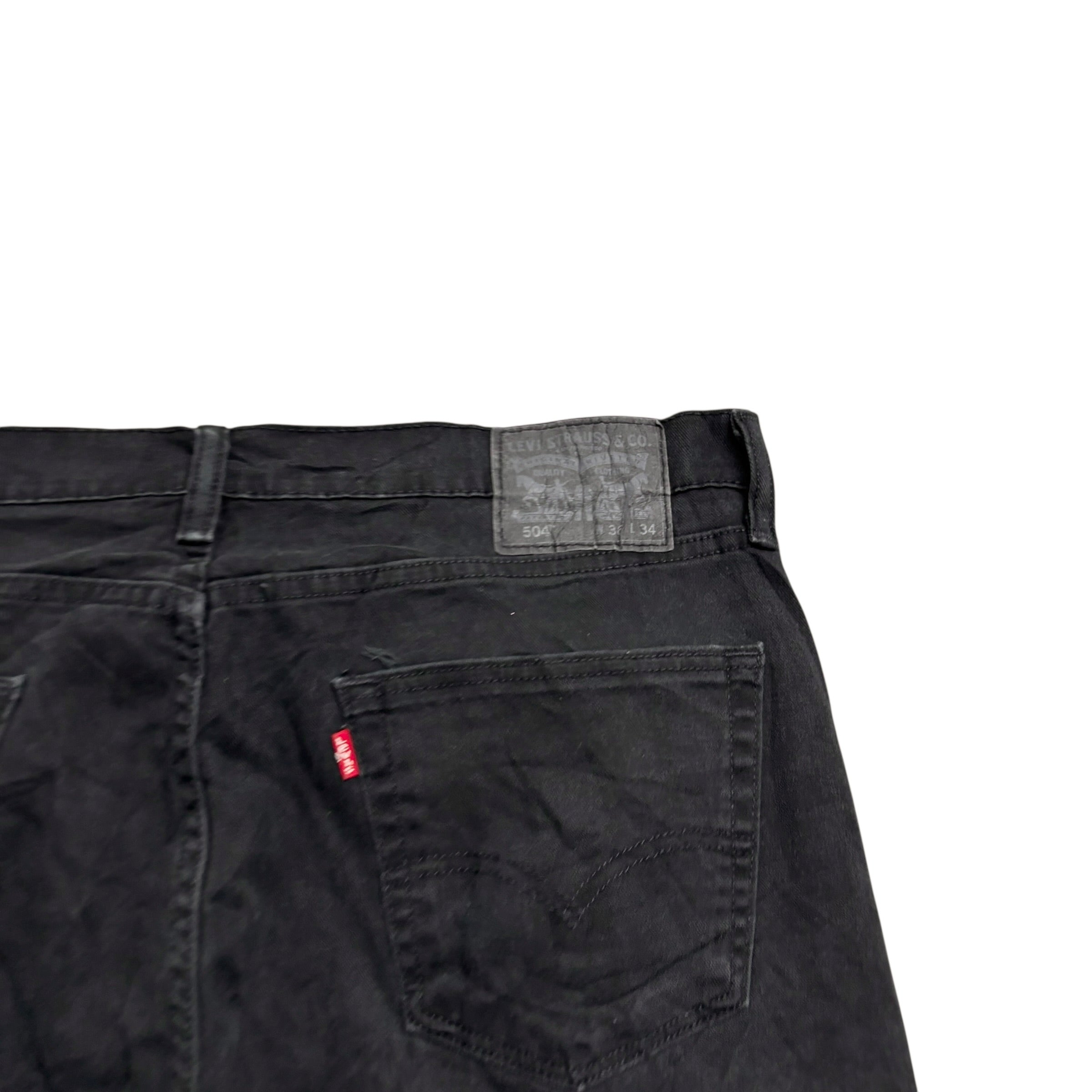 Levis 504 Jeans W36 L34 Mens Black Regular Straight Fit Stretch Denim (E)