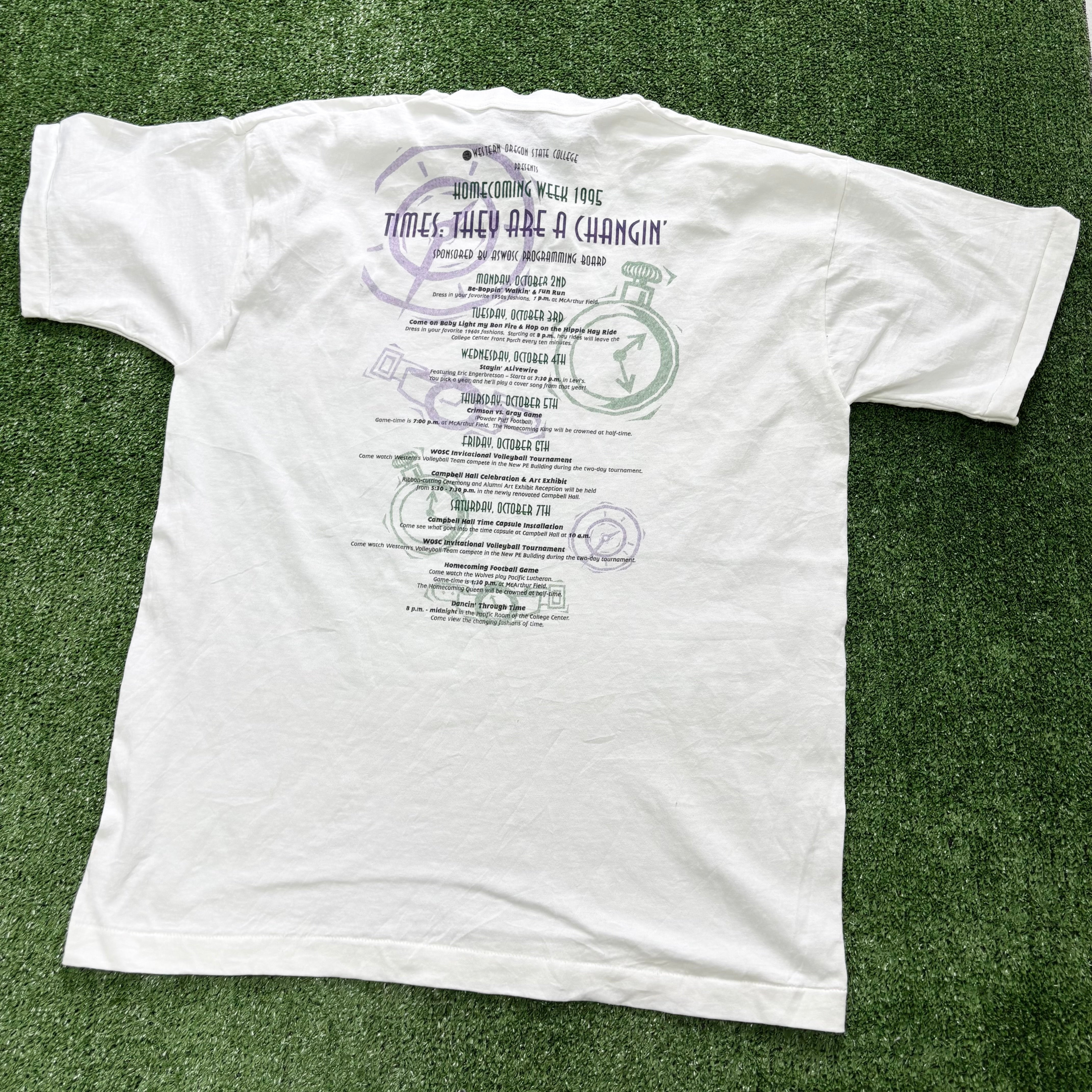 Vintage T Shirt Mens Large White Single Stitch Graphic Print 90s USA College