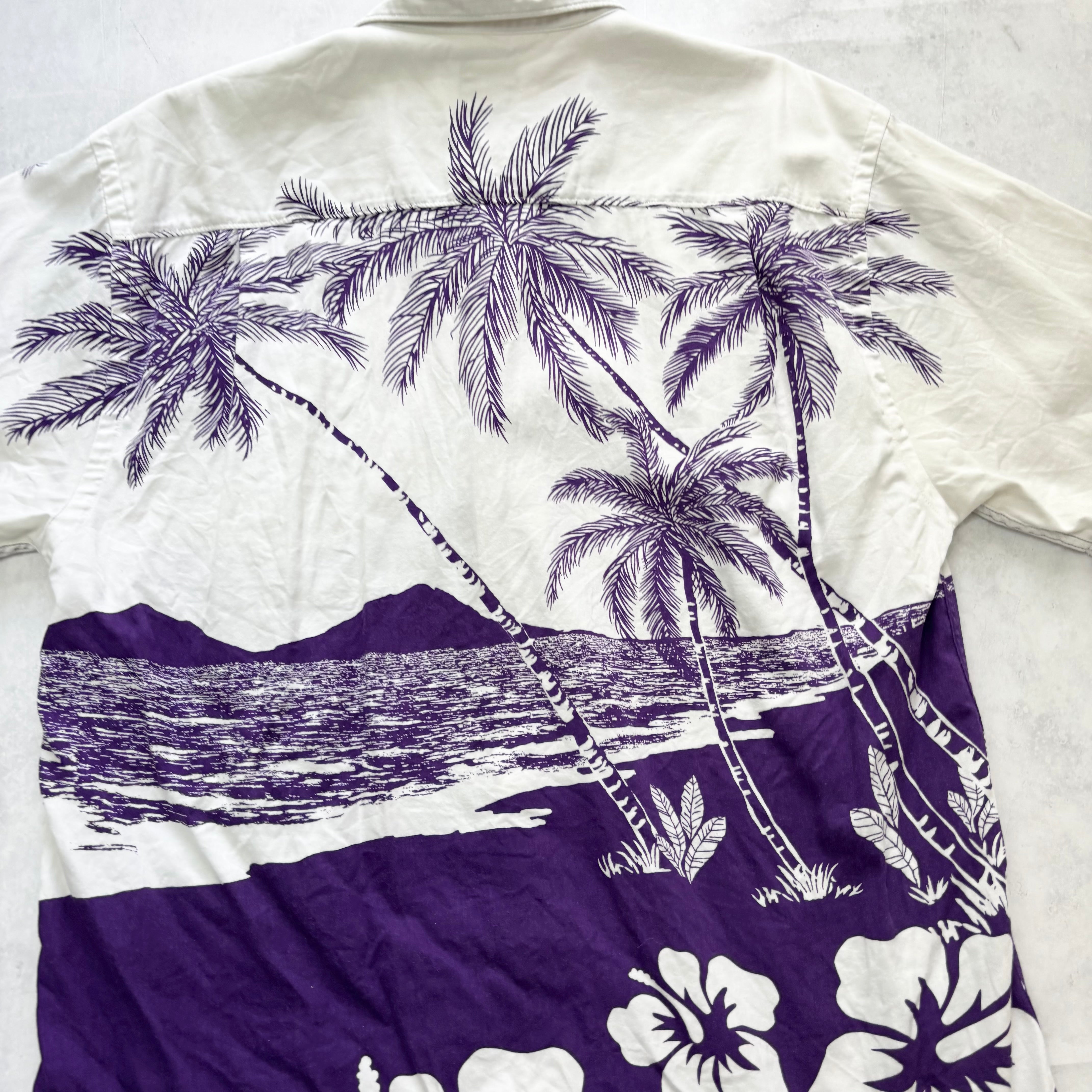 Vintage Hawaiian Shirt Mens Medium White Floral Aloha Short Sleeve Cotton (E)