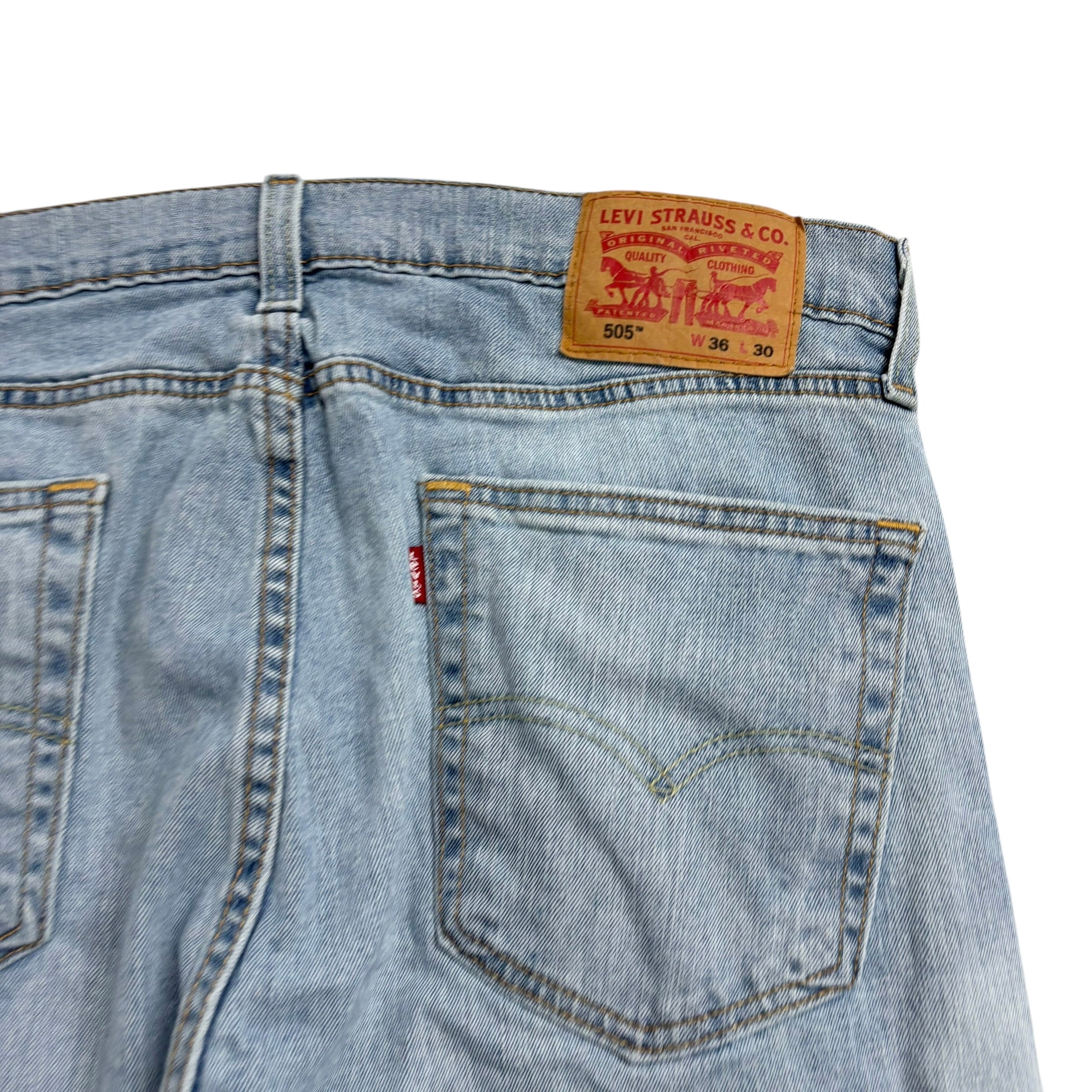 Levis 505 Jeans W36 L30 Mens Light Blue Regular Straight Fit Stretch Denim (E)
