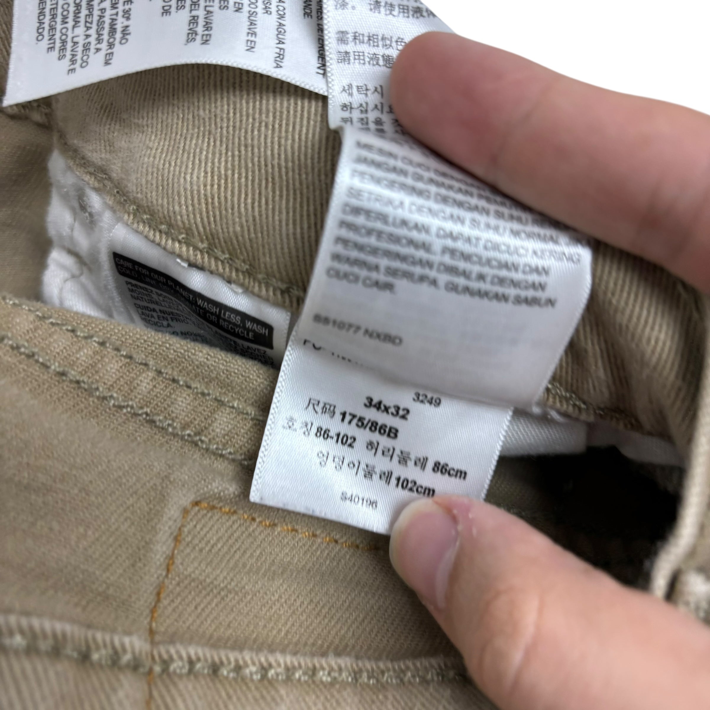 Levis 502 Trousers W34 L31 Mens Beige Regular Tapered Fit Stretch Pants