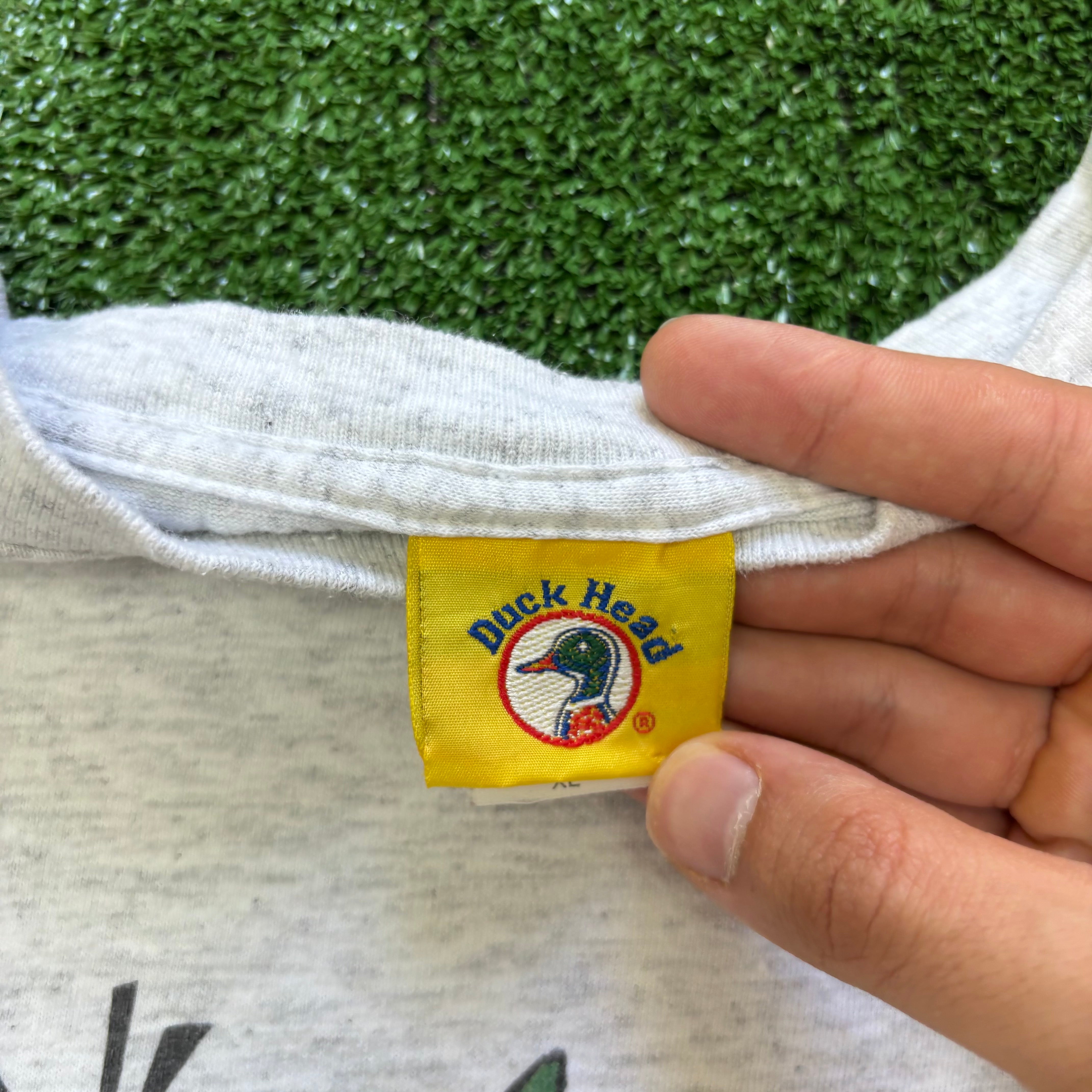 Vintage T Shirt Mens XL Grey Single Stitch Graphic Print 90s Boxy Fit (E)