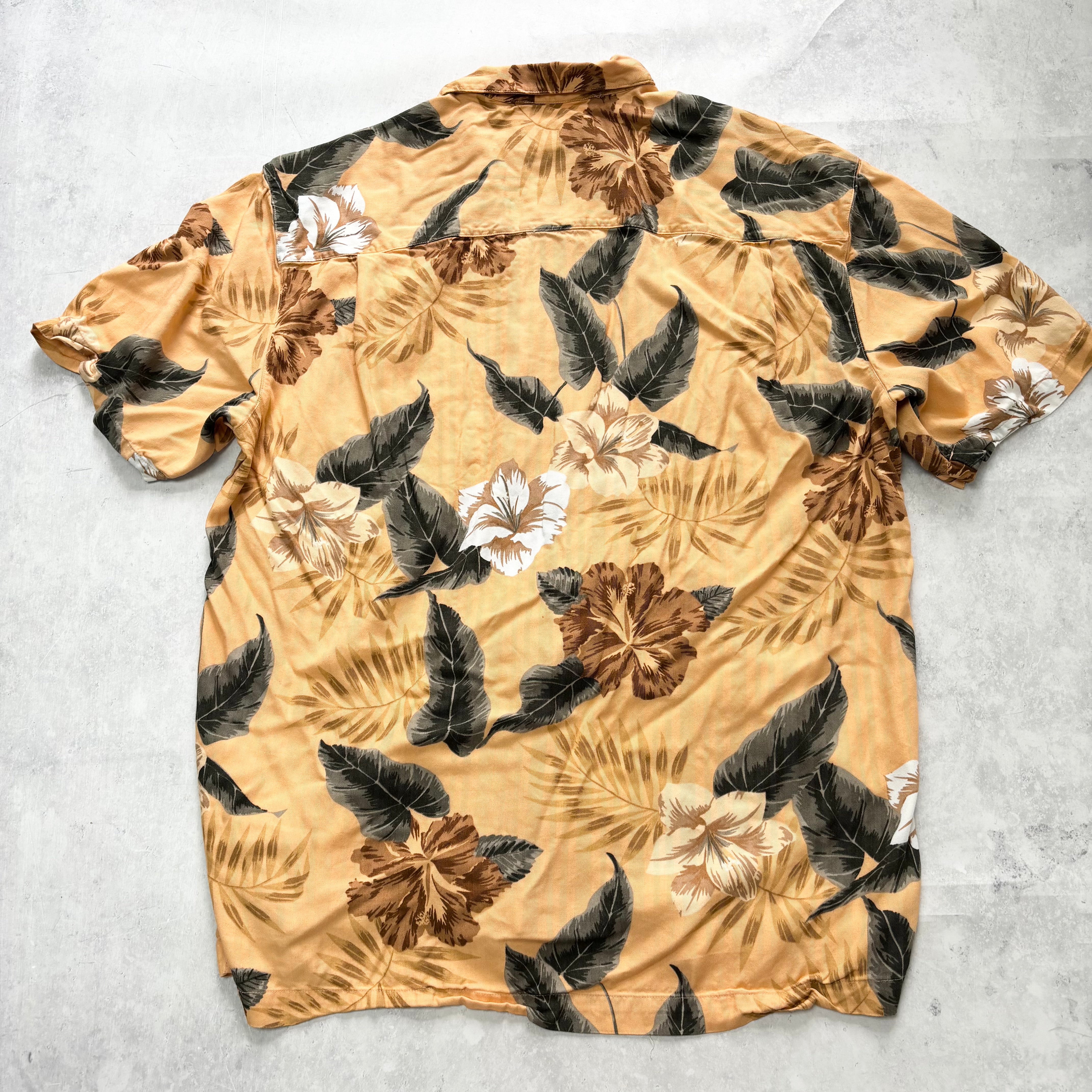 Vintage Hawaiian Shirt Mens Large Orange Floral Aloha Short Sleeve Rayon (E)