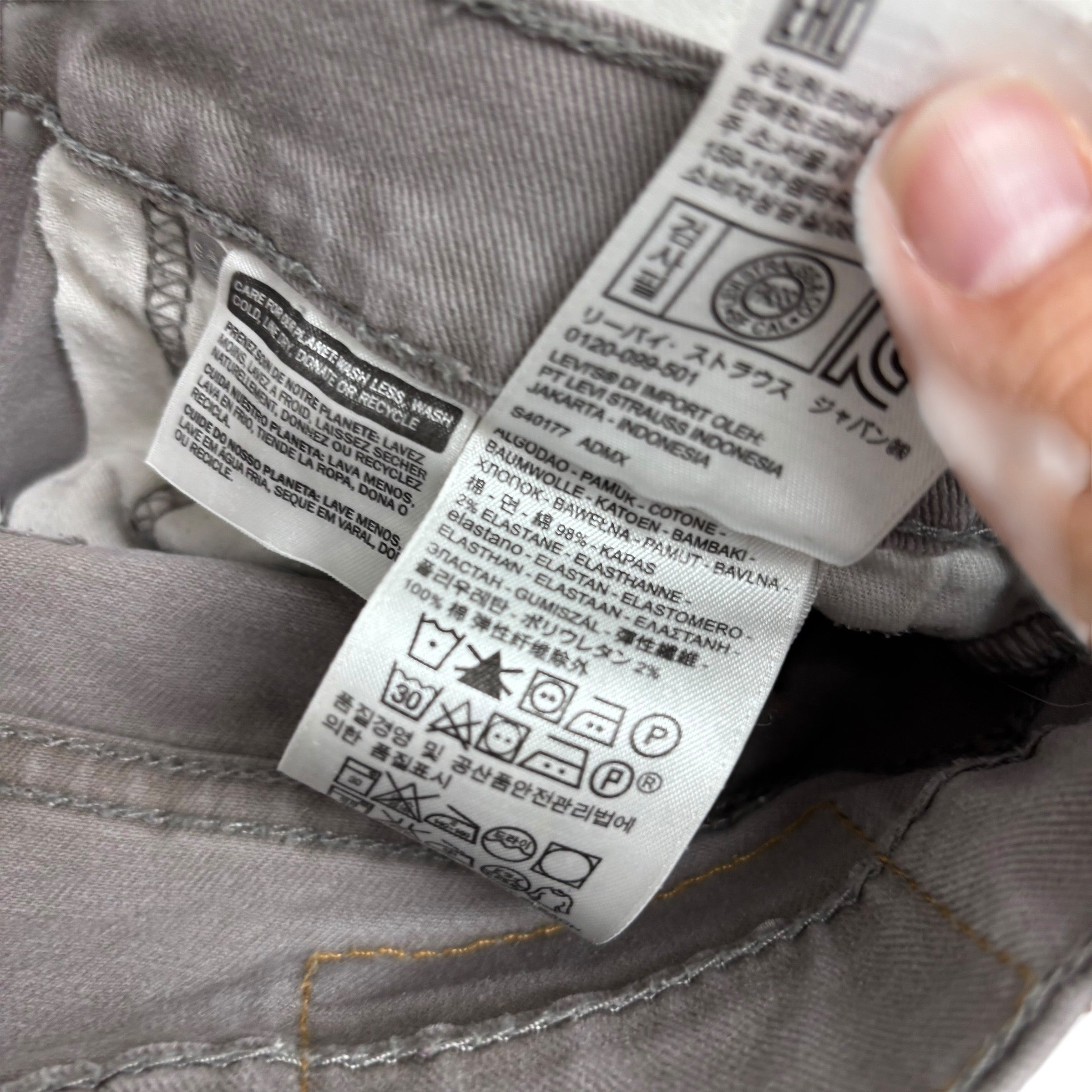 Levis 513 Jeans W32 L30 Mens Grey Slim Straight Fit Stretch Denim