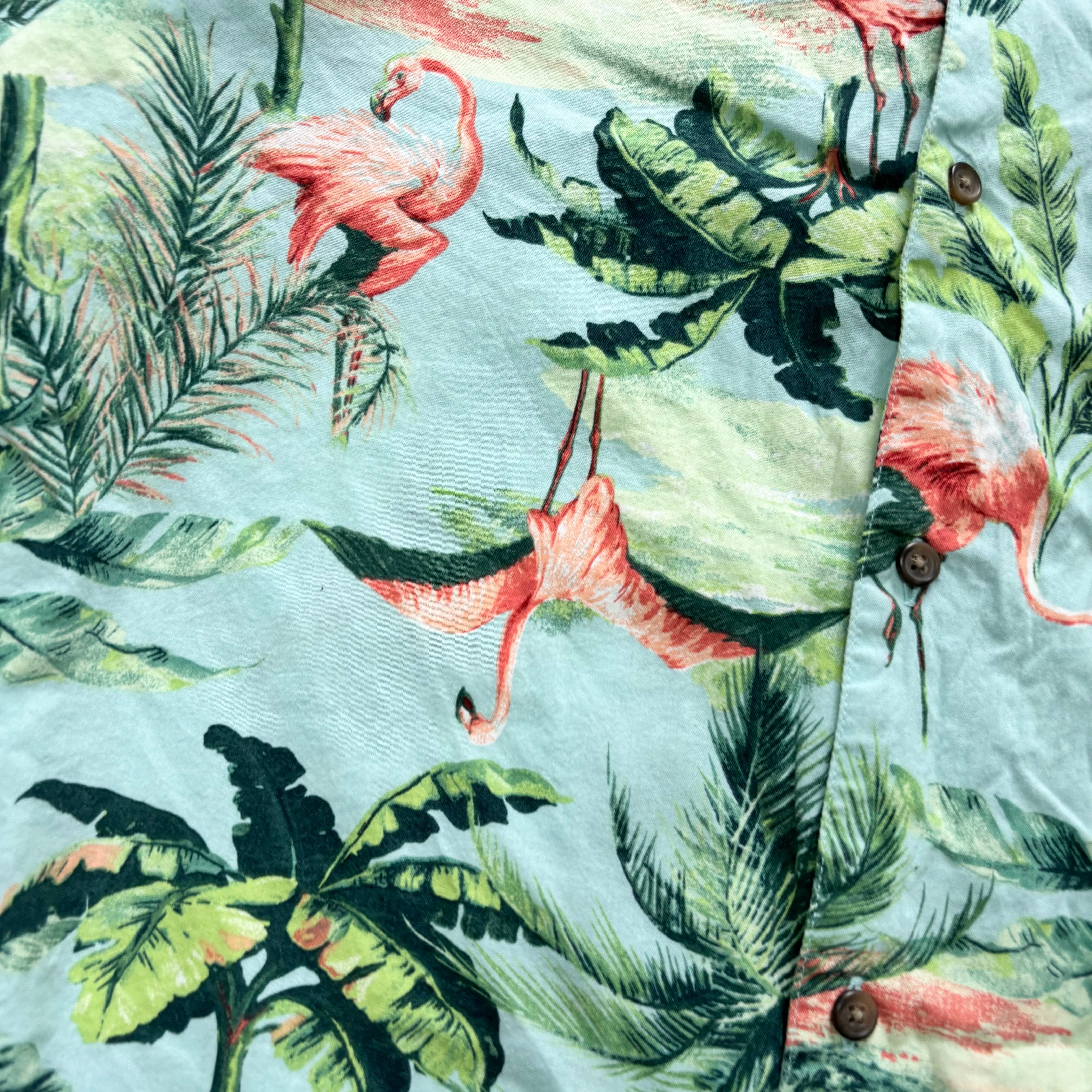 Hawaiian Shirt Mens XL Green Floral Aloha Short Sleeve Viscose (E)