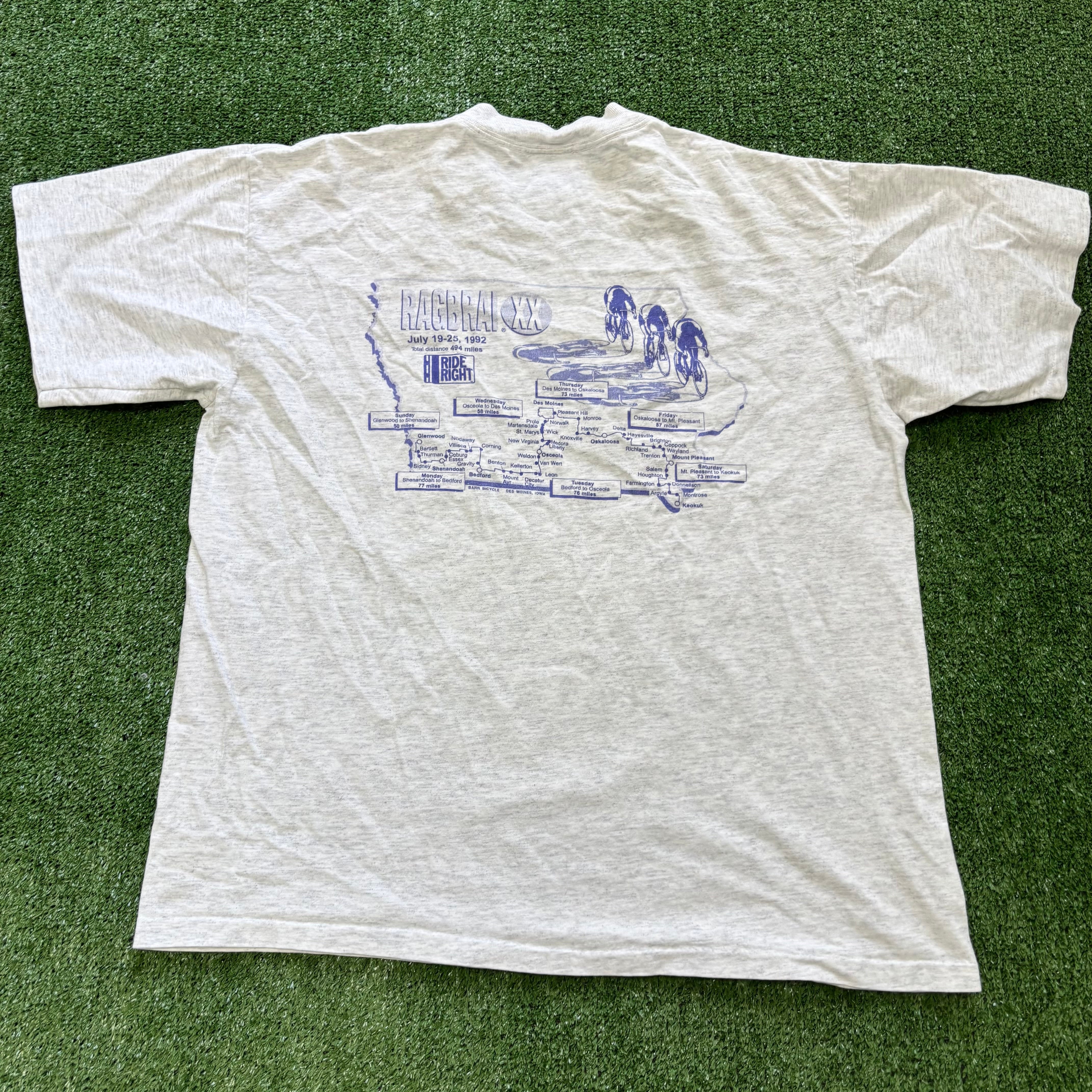 Vintage T Shirt Mens Large Grey Single Stitch Graphic Print 90s Cycling