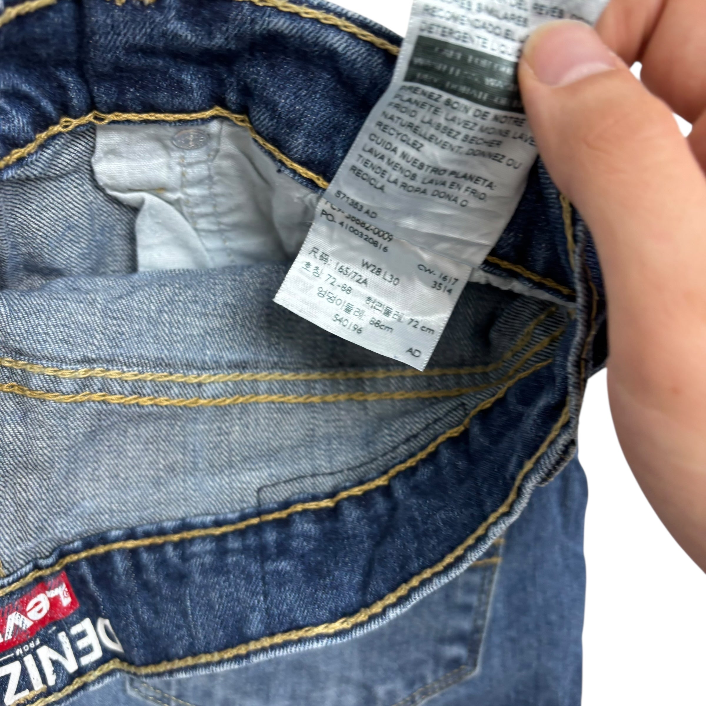 Levis Denizen Jeans W28 L30 Mens Mid Blue Regular Tapered Stretch Denim (E)