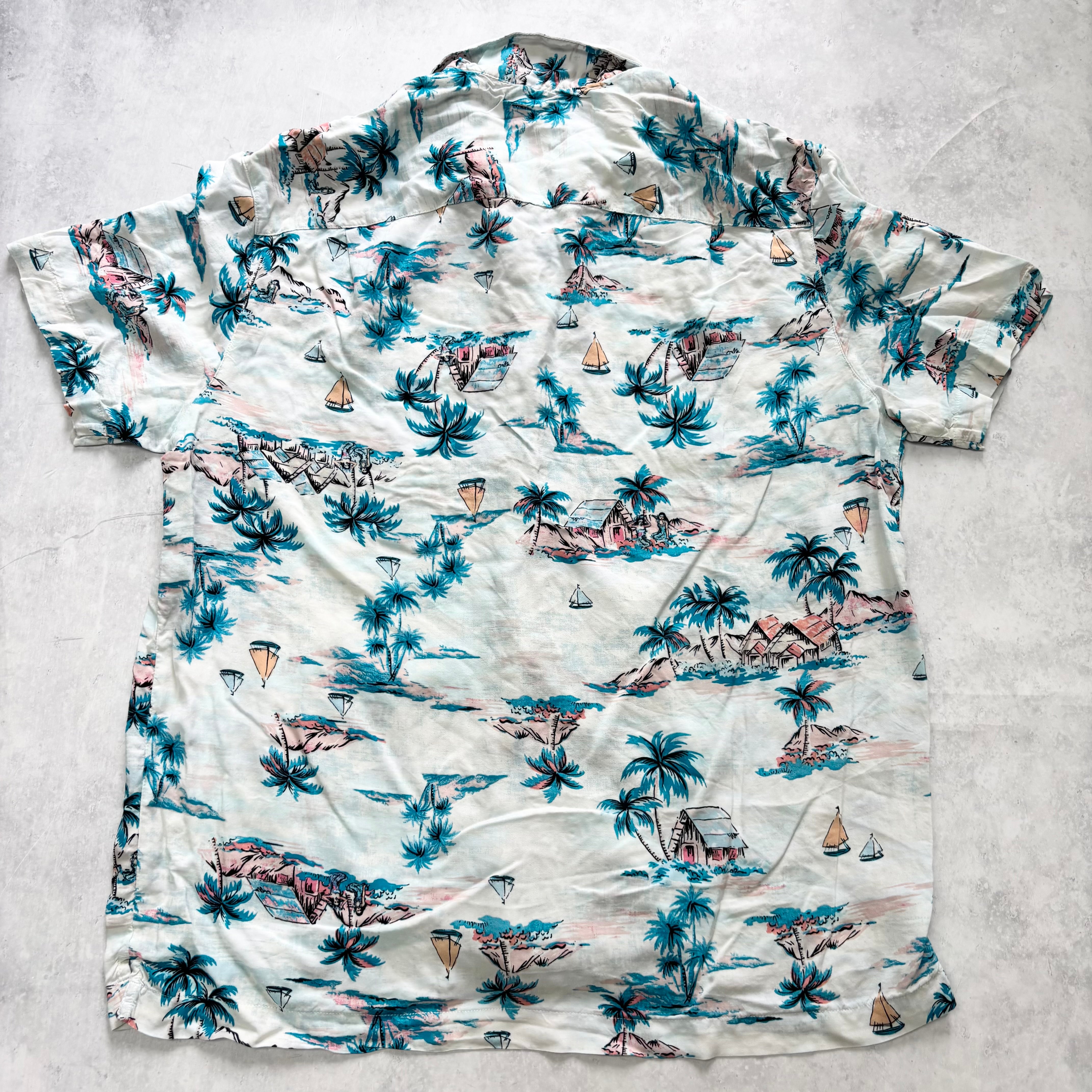 Hawaiian Shirt Mens Large White Floral Aloha Short Sleeve Rayon