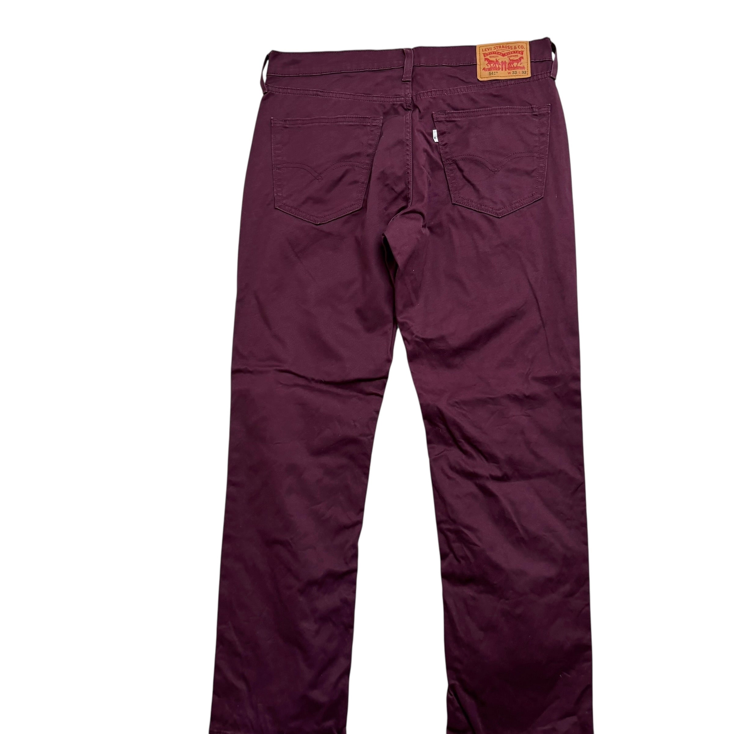 Levis 541 Trousers W33 L32 Mens Burgundy Regular Tapered Fit Stretch Pants