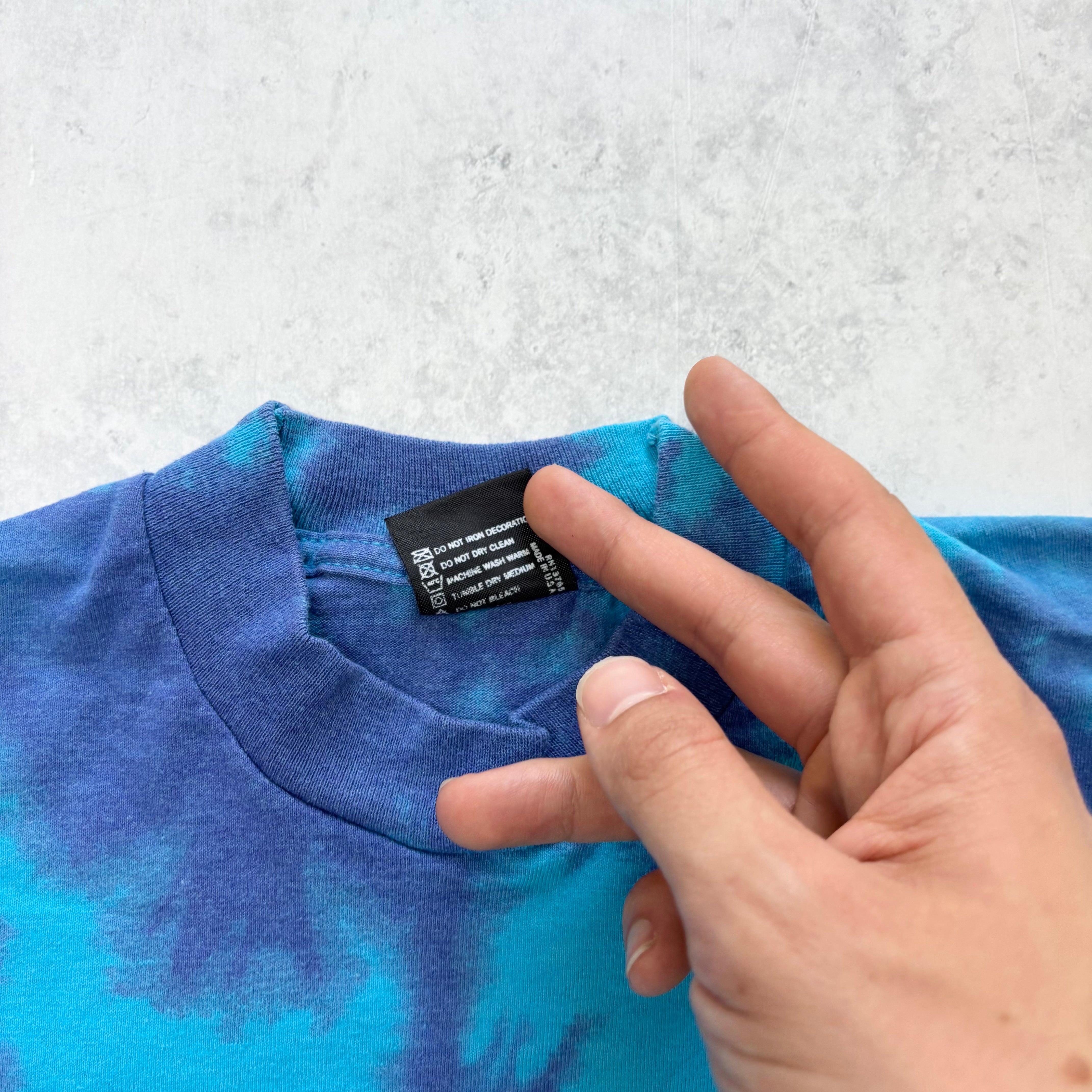 Vintage T Shirt Mens XS Tie Die Blue Graphic Print 90s USA (E)