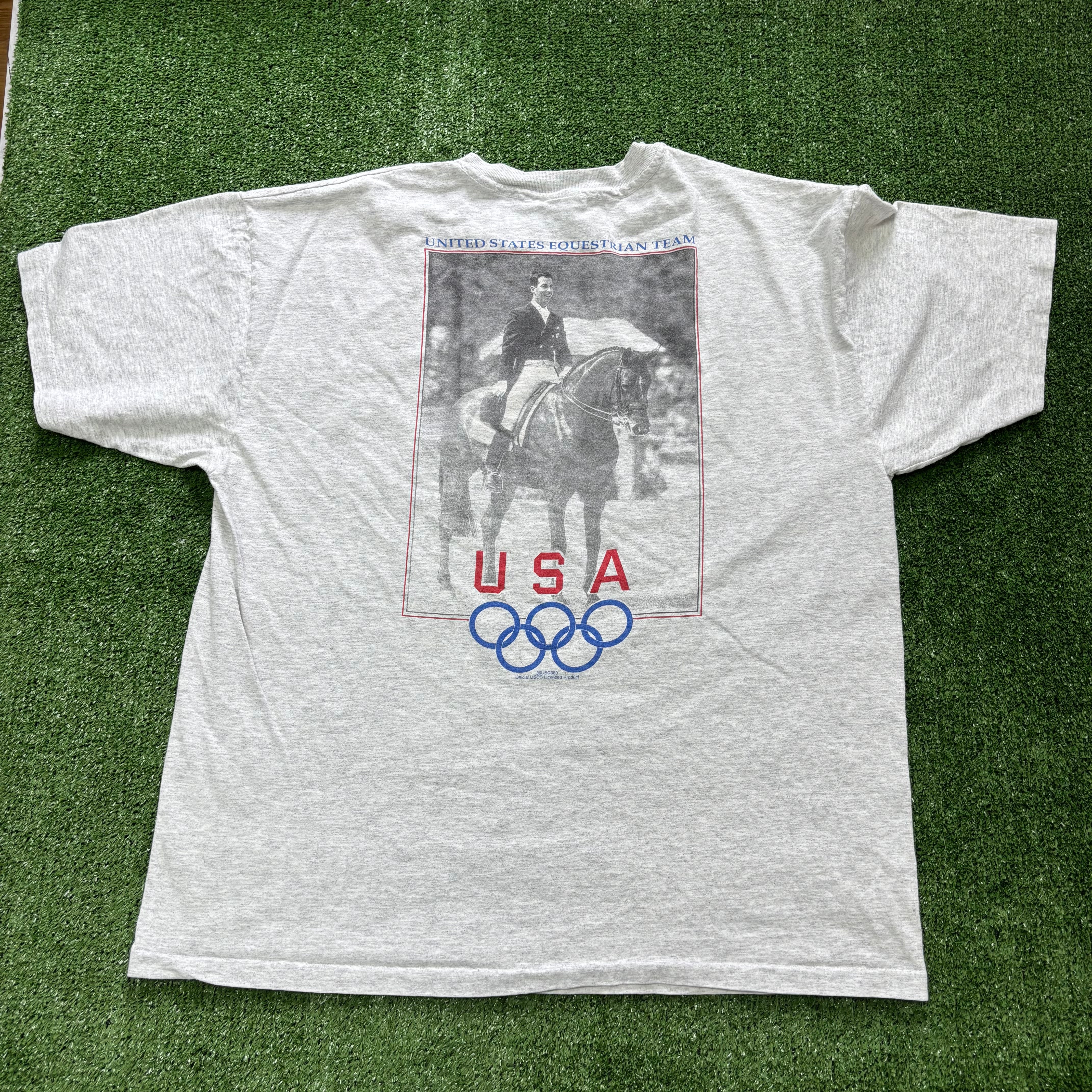Vintage T Shirt Mens Large Grey Single Stitch Graphic Print 90s Olympics (F)