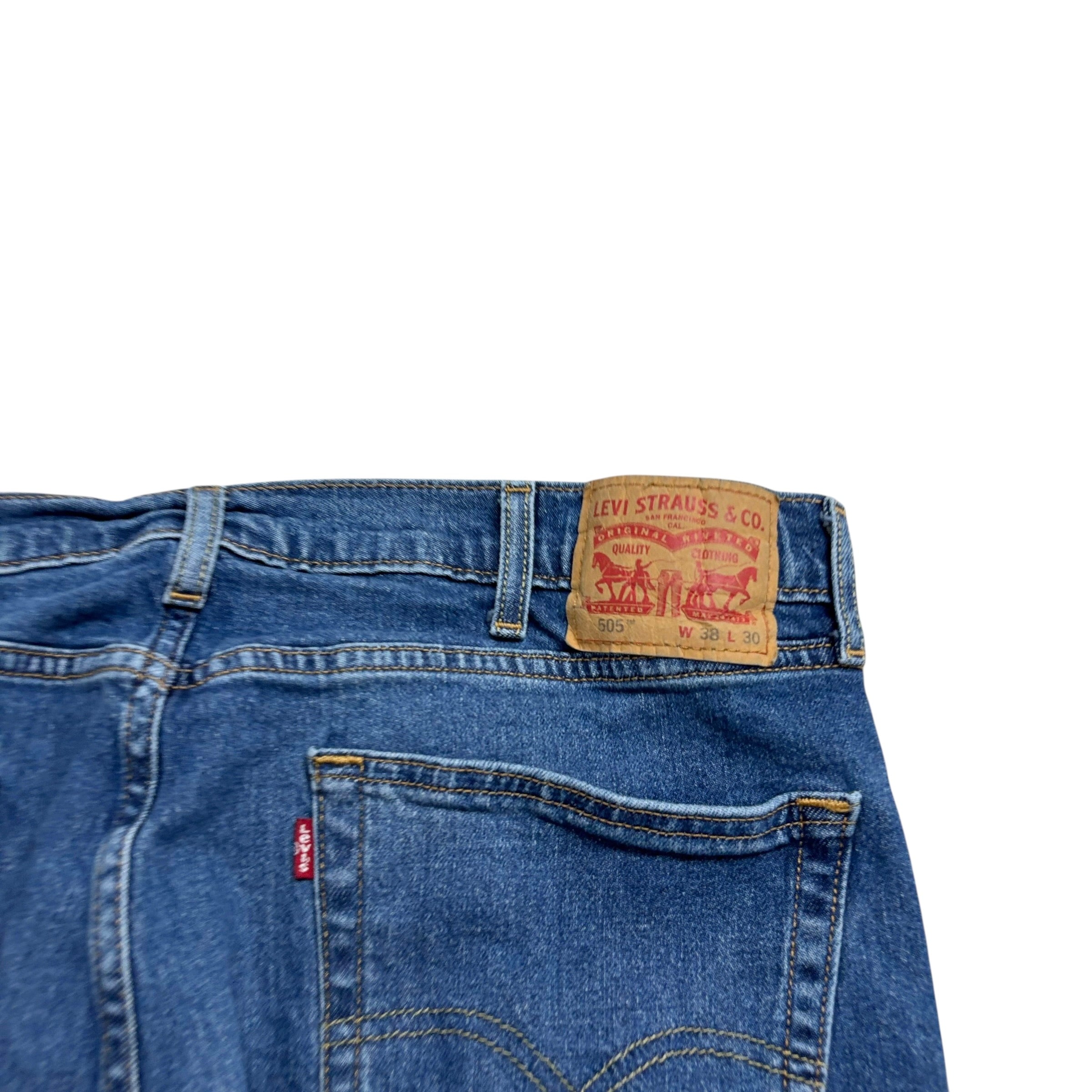 Levis 505 Jeans W38 L30 Mens Mid Blue Regular Straight Fit Stretch Denim (E)