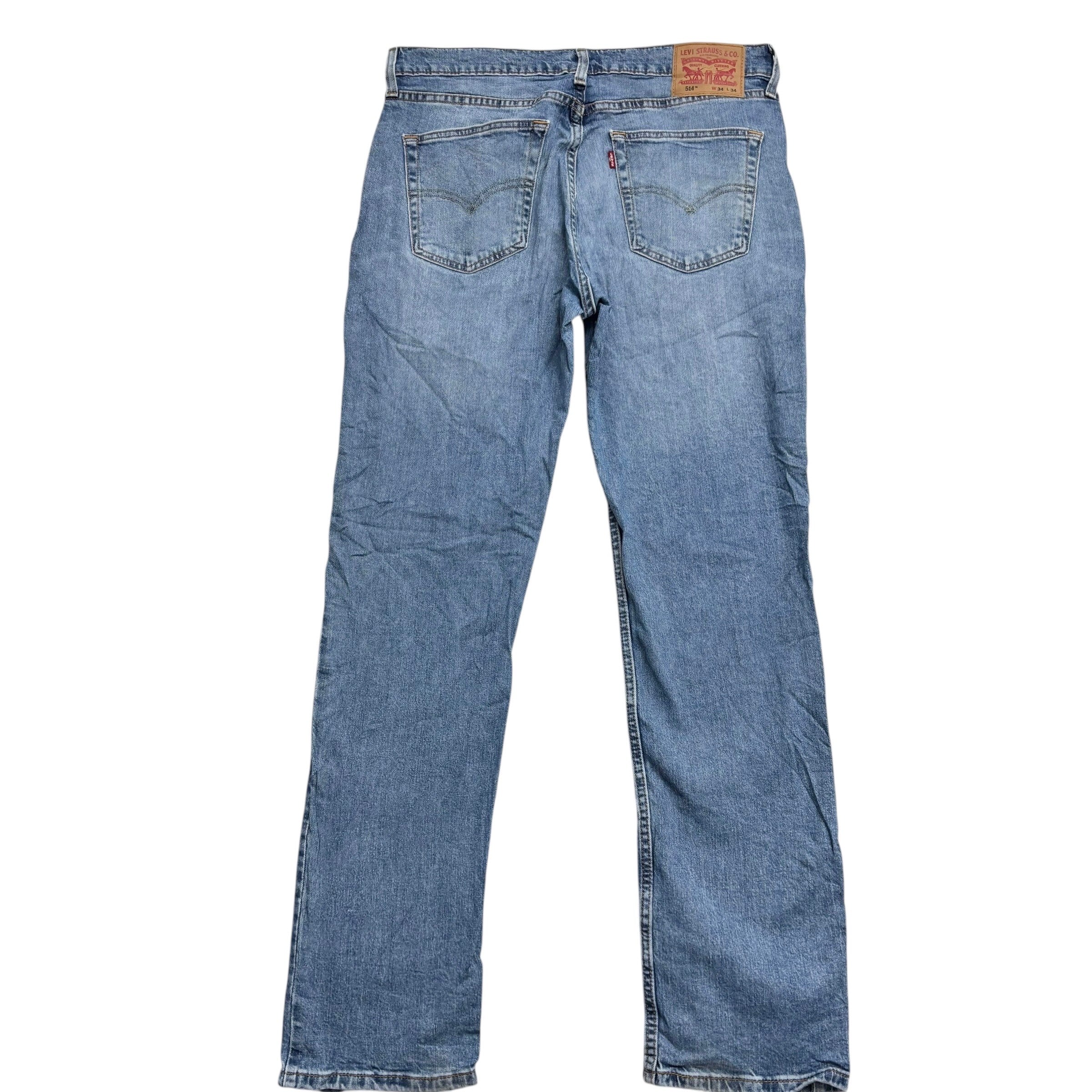 Levis 514 Jeans W34 L34 Mens Light Blue Regular Straight Fit Stretch Denim (E)