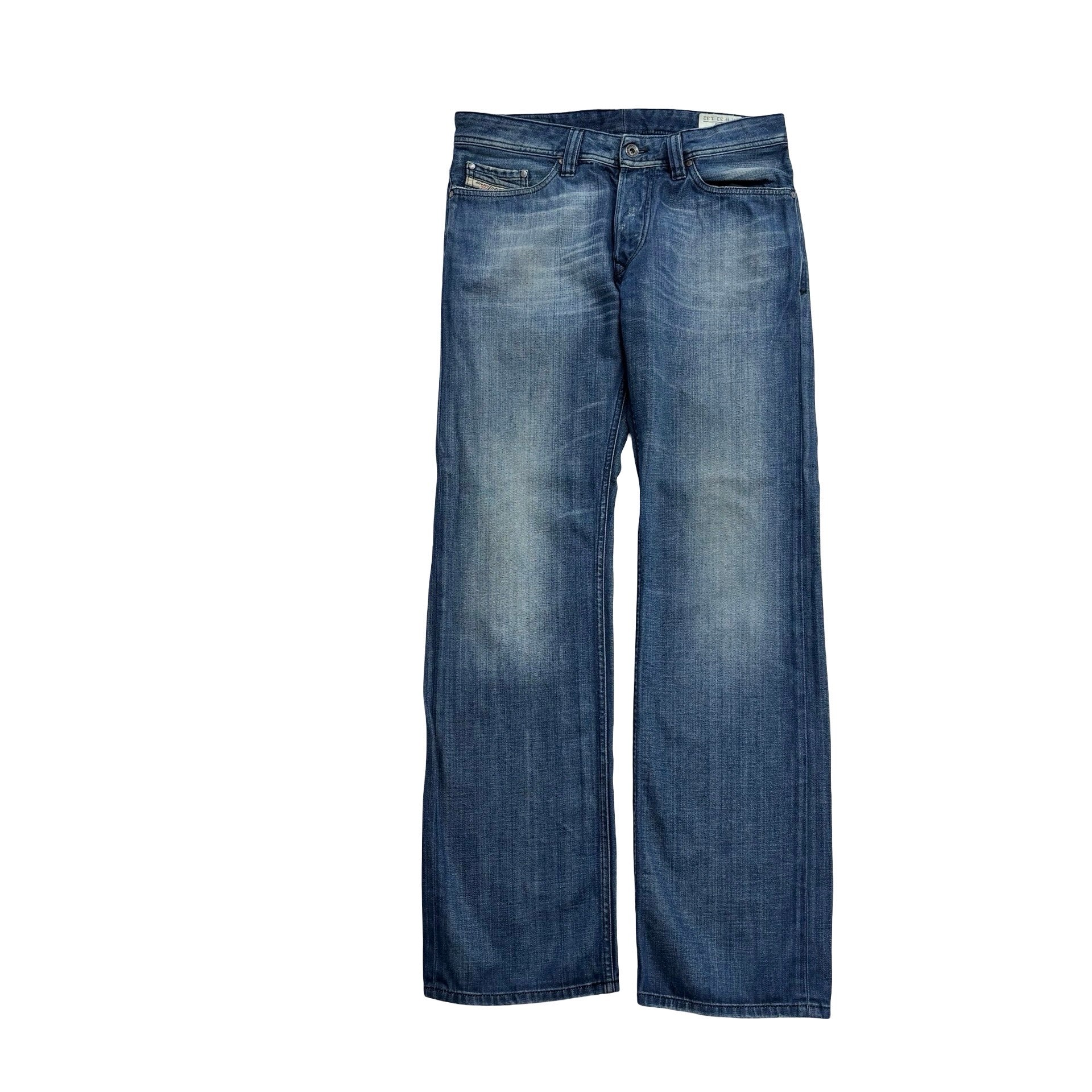 Diesel Viker Jeans W33 L32 Mens Navy Blue Regular Straight Fit Distressed (E)