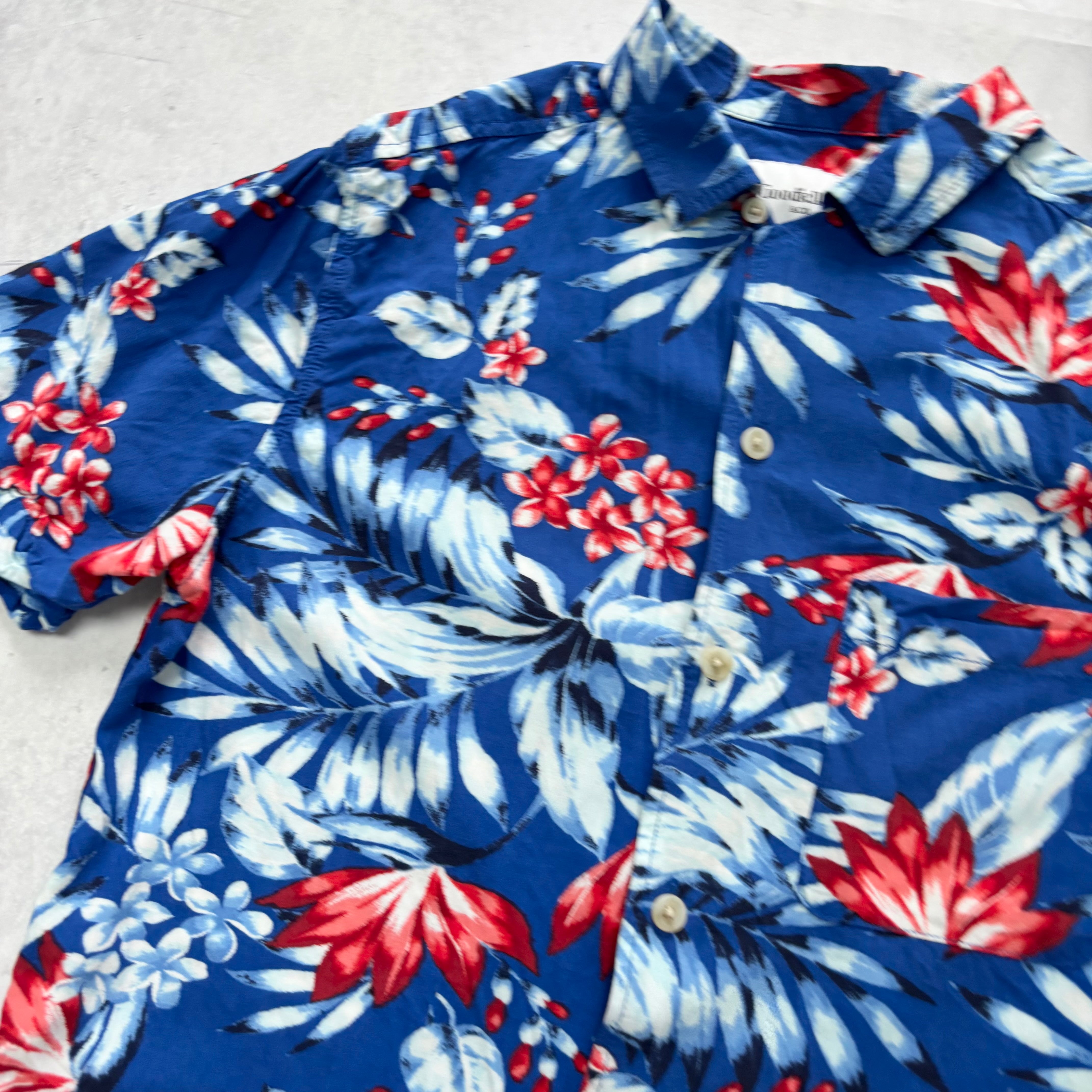 Hawaiian Shirt Mens Small Blue Floral Aloha Short Sleeve Rayon Regular Fit (E)