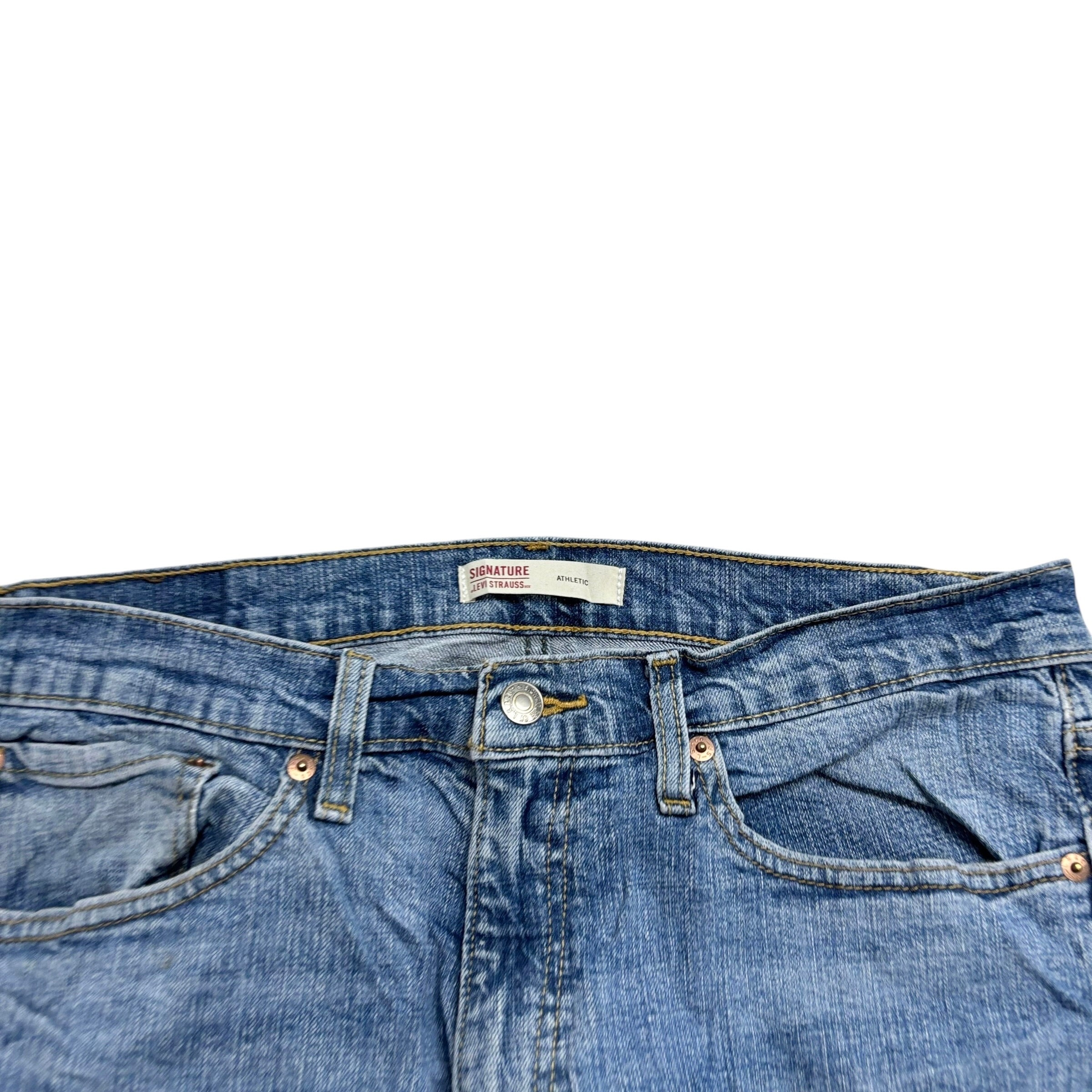 Levis Signature Jeans W34 L29 Mens Mid Blue Athletic Tapered Stretch Denim (E)