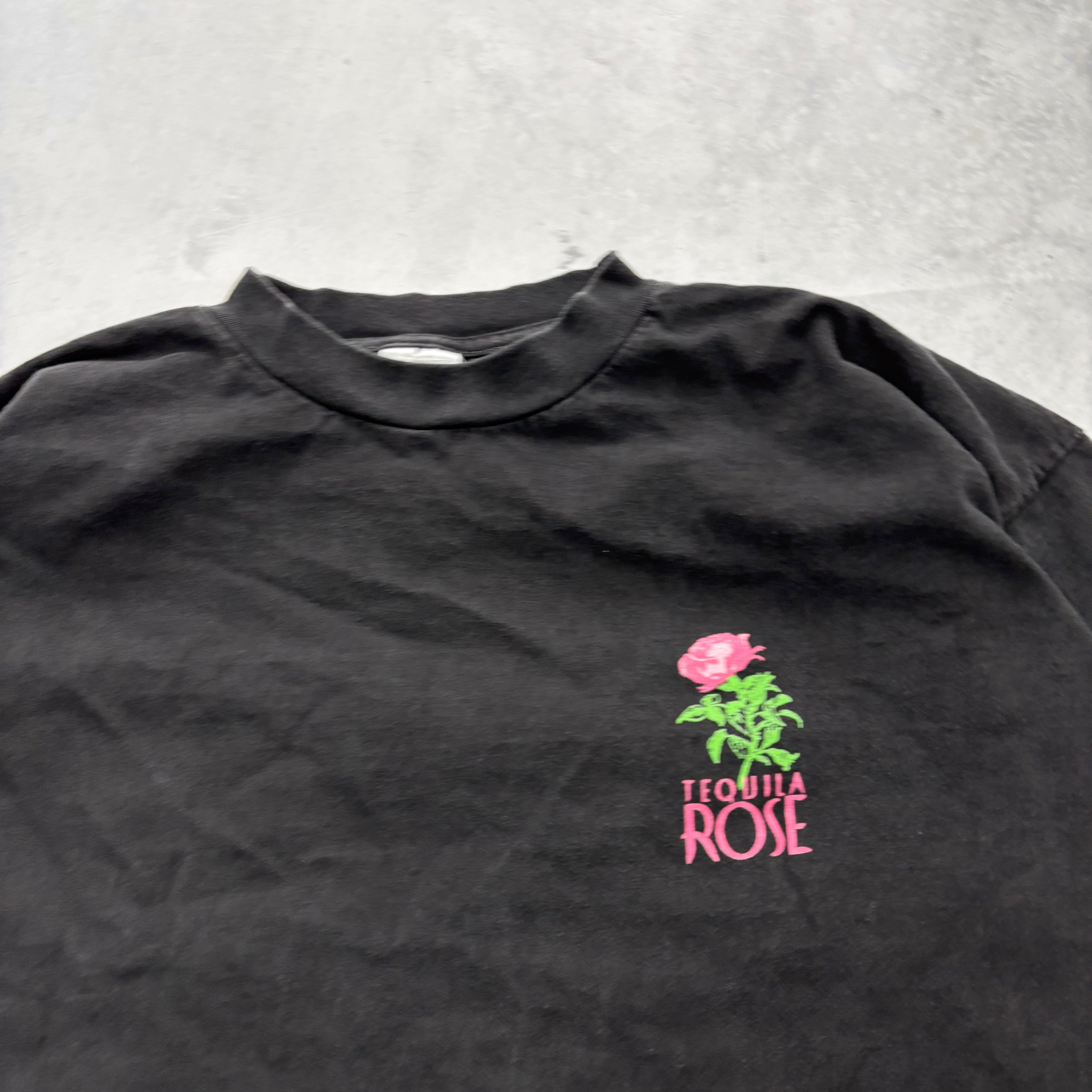 Vintage T Shirt Mens Large Black Single Stitch Graphic Print 90s Tequilla