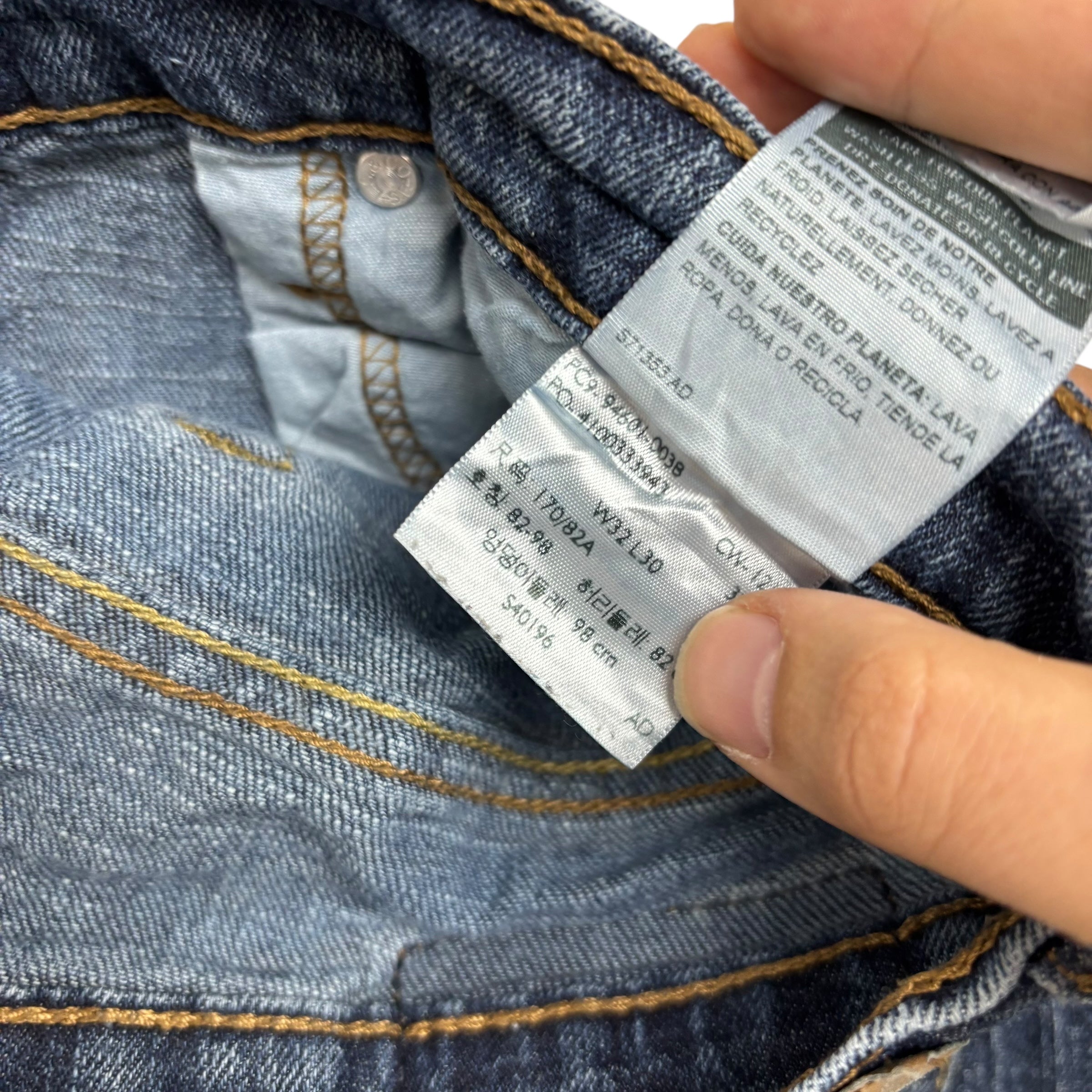 Levis Signature Jeans W32 L30 Mens Mid Blue Regular Straight Stretch Denim (E)