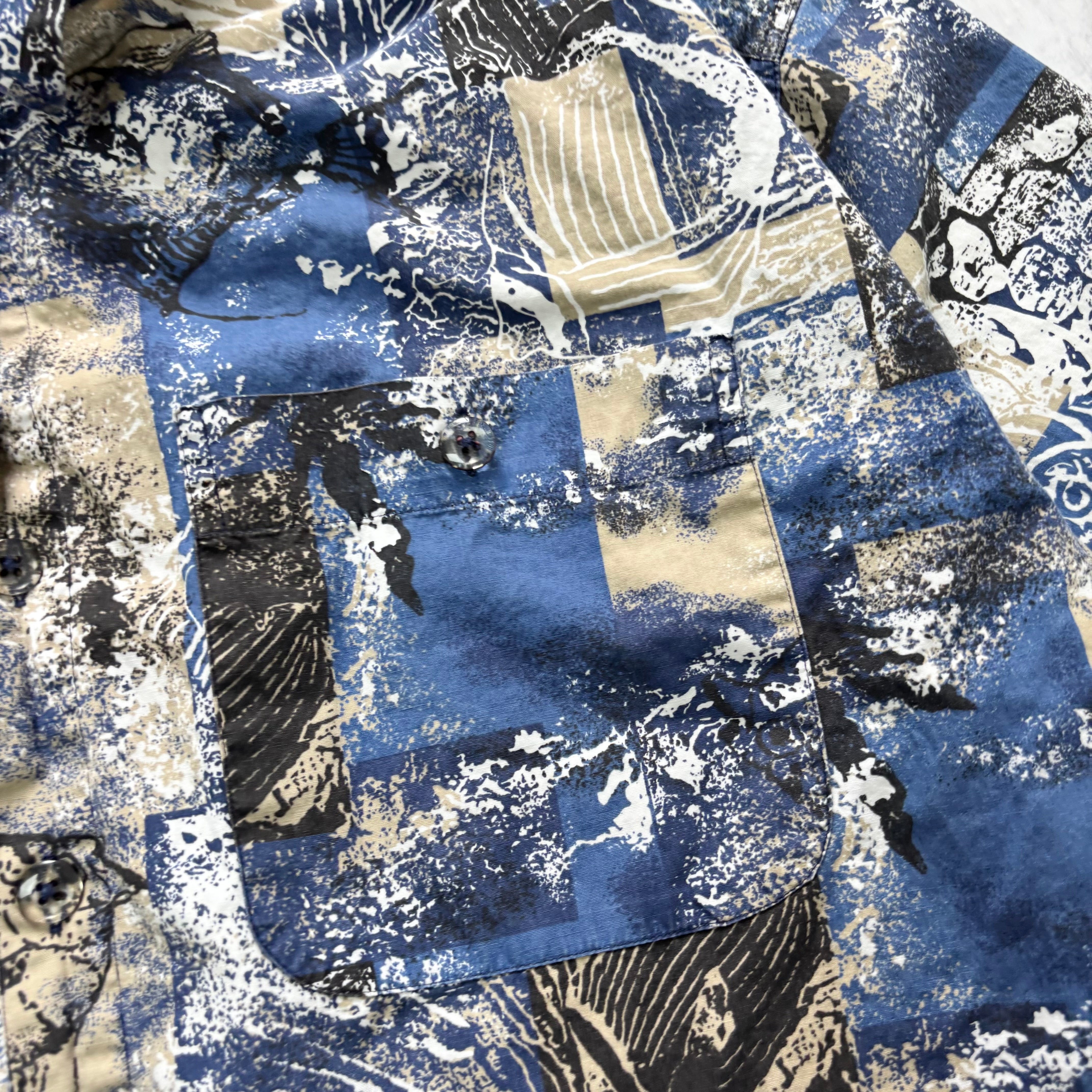 Vintage Hawaiian Shirt Mens Large Blue Floral Aloha Short Sleeve Cotton (E)