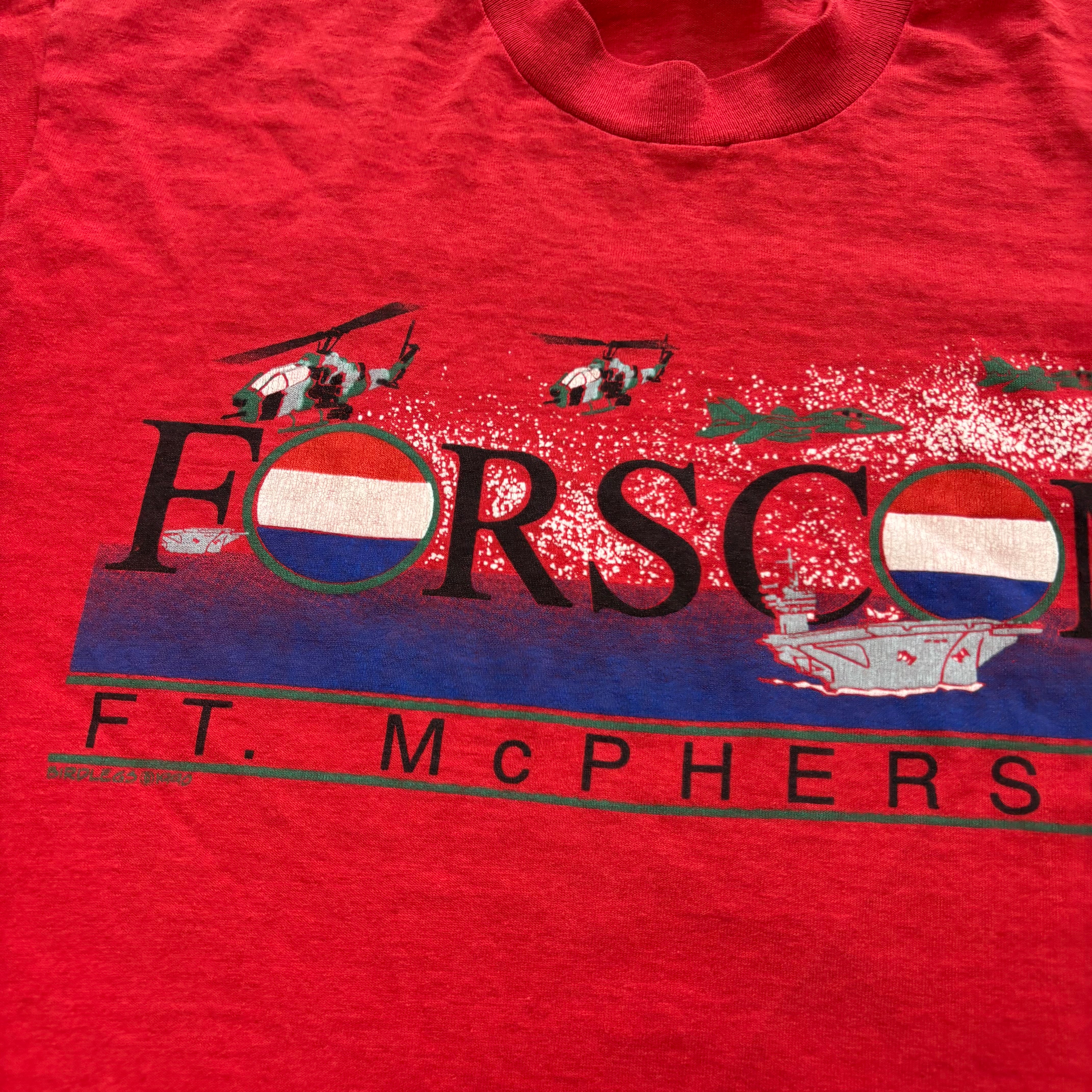 Vintage T Shirt Mens Medium Red Single Stitch Graphic Print 90s USA Military (E)