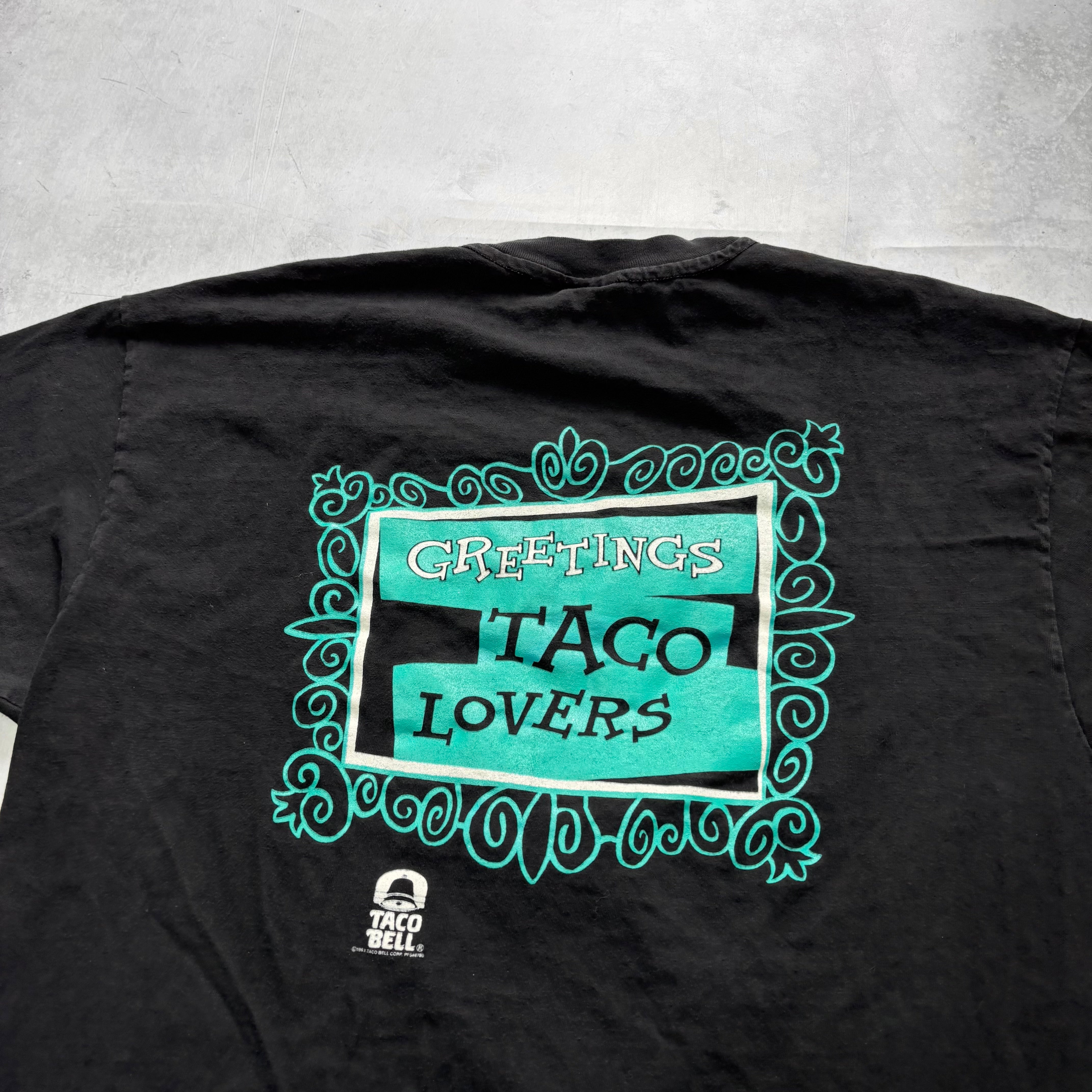 Vintage T Shirt Mens Large Black Single Stitch Graphic Print 90s USA Tacos (E)