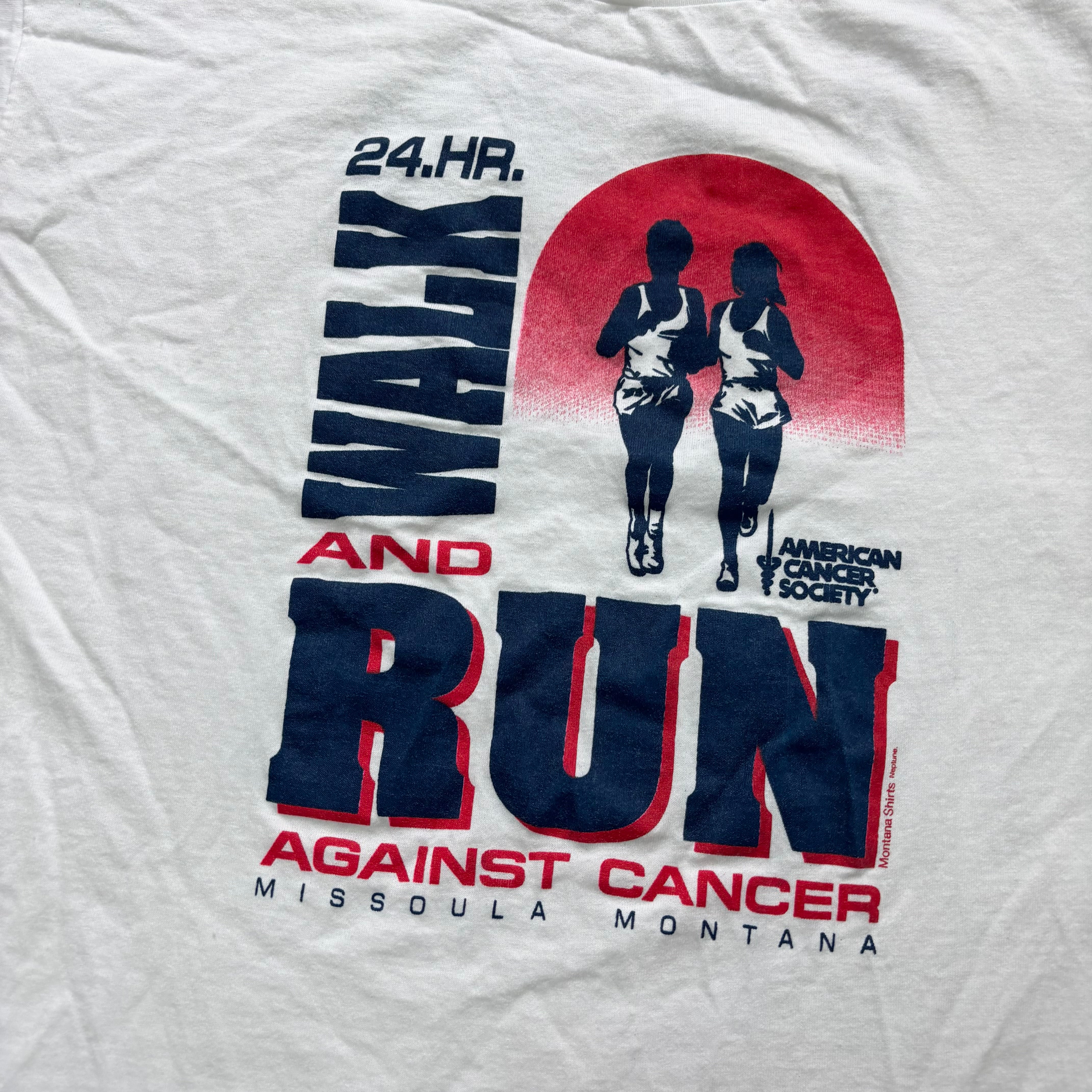 Vintage T Shirt Mens Large White Single Stitch Graphic Print 90s USA Run (E)