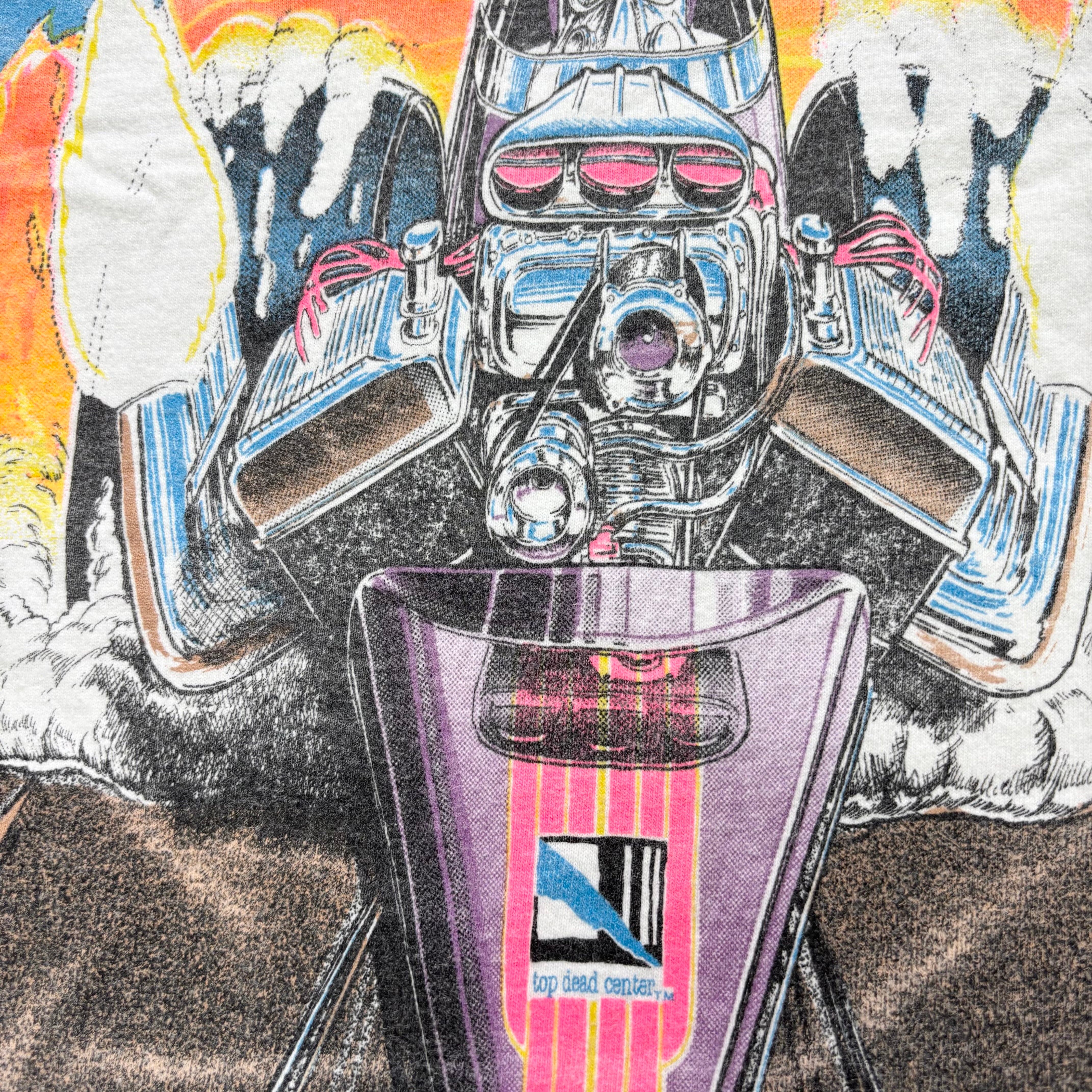 Vintage T Shirt Mens Large White Single Stitch Graphic Print 90s Racing (E)