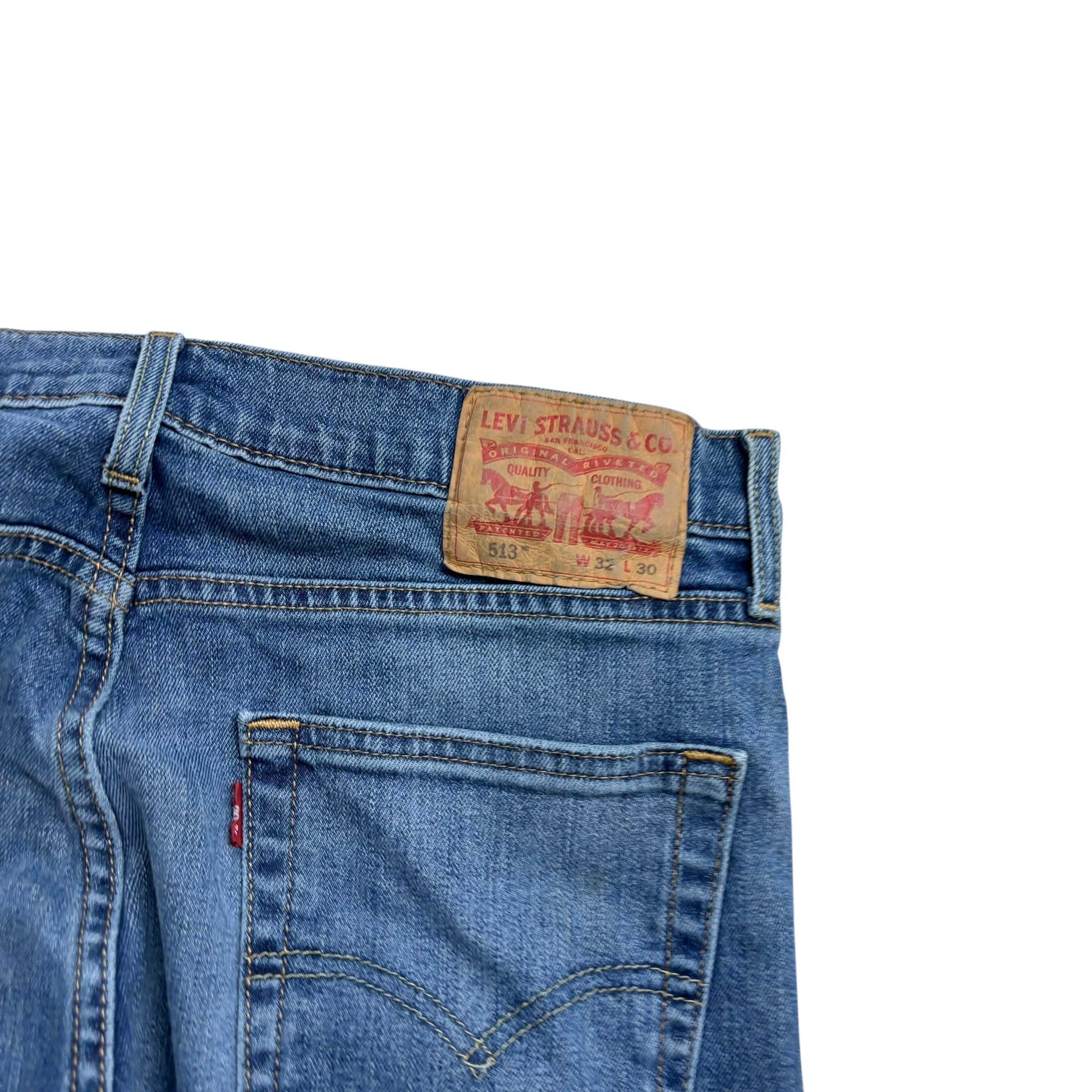 Levis 513 Jeans W32 L30 Mens Mid Blue Slim Straight Fit Stretch Denim (F)