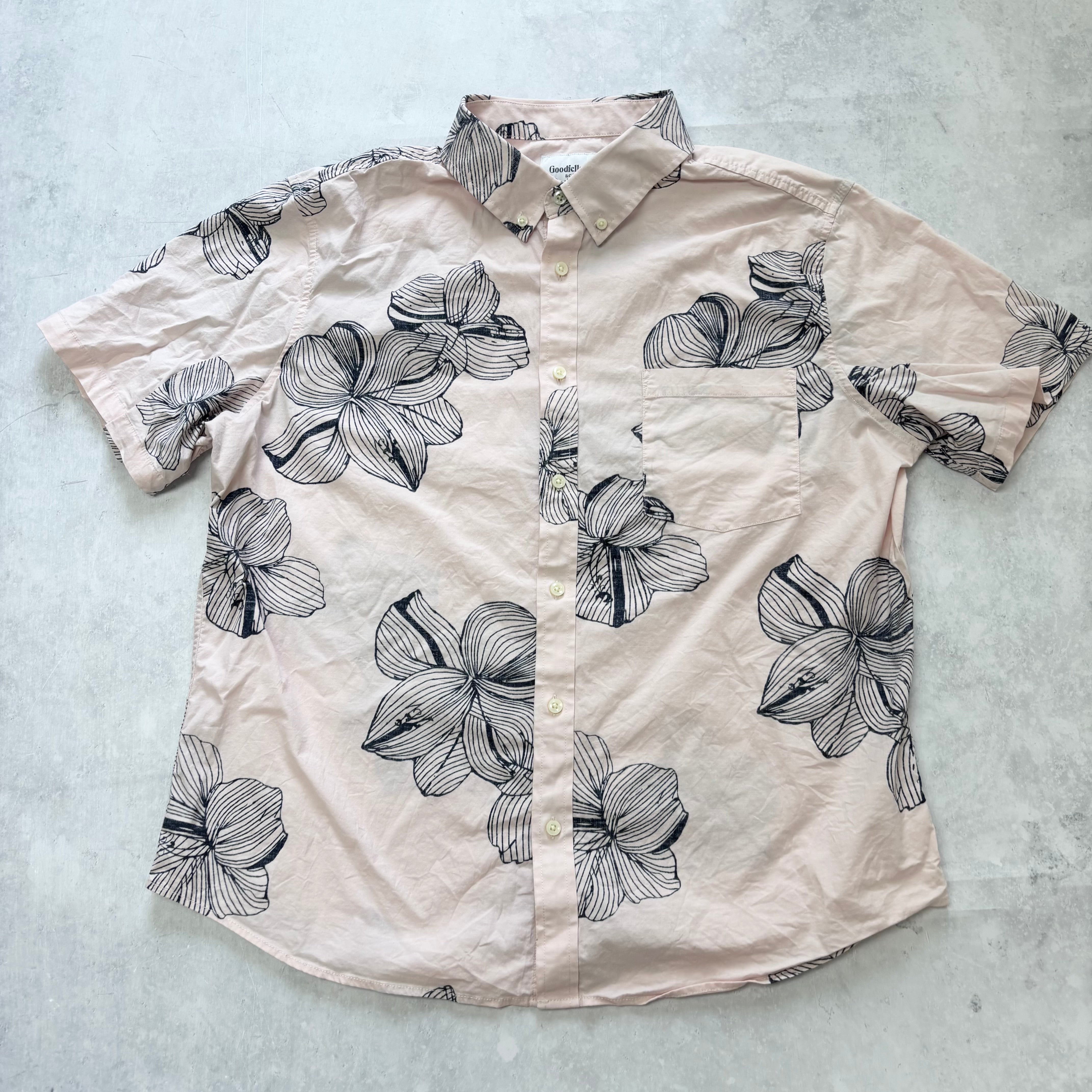 Hawaiian Shirt Mens XL Pink Floral Aloha Short Sleeve Slim Fit Cotton (E)