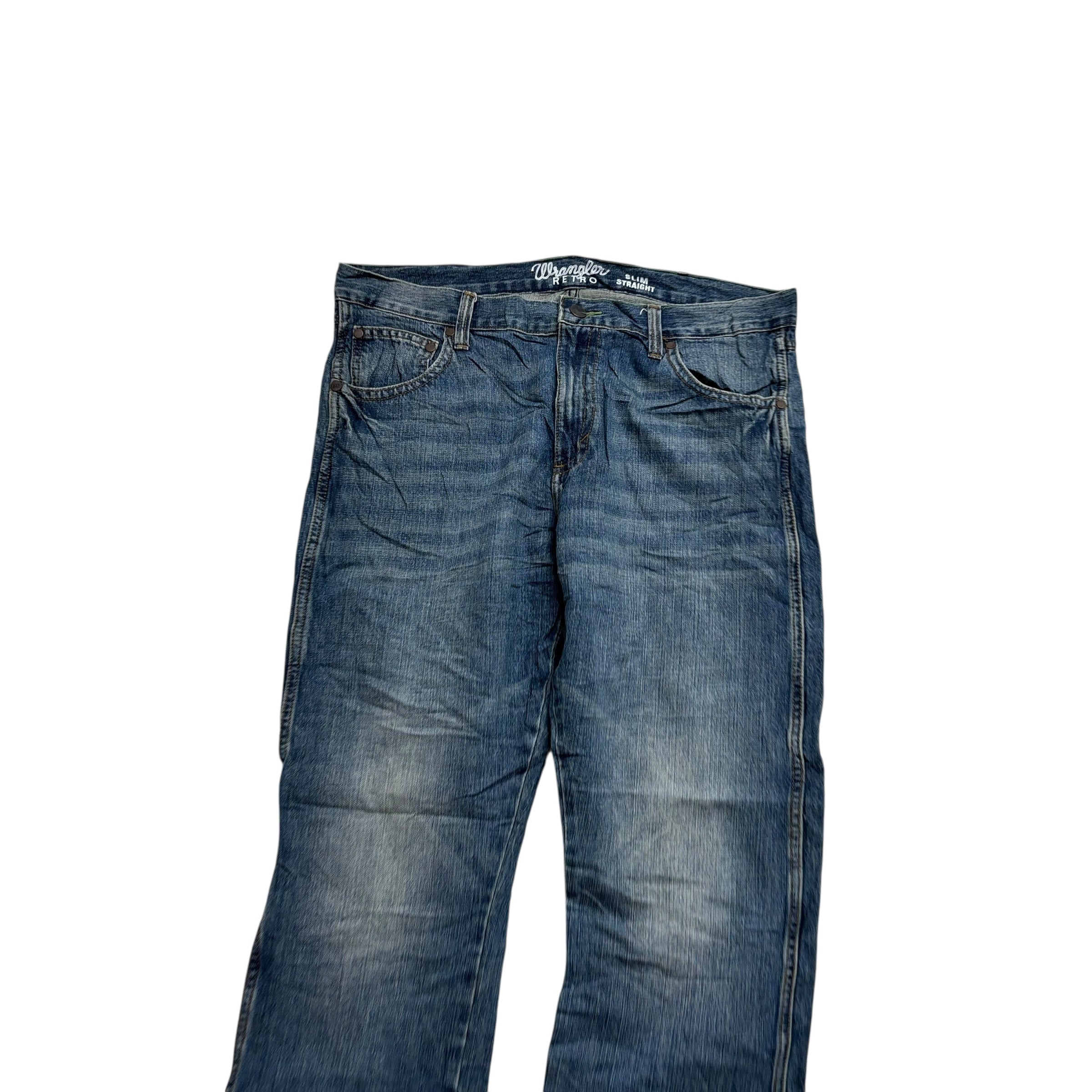 Wrangler Jeans W38 L34 Mens Dark Blue Regular Straight Fit Denim (E)