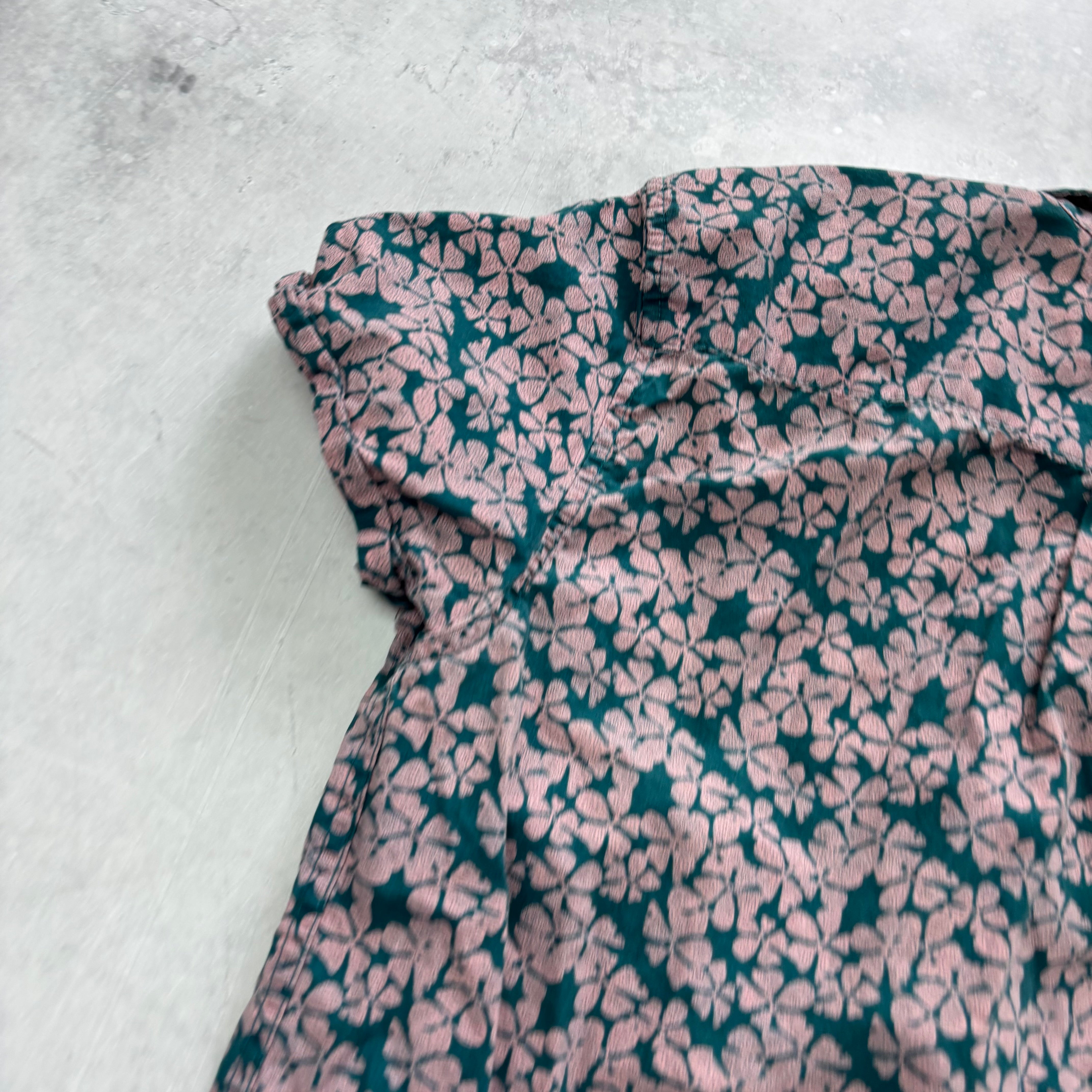 Hawaiian Shirt Mens Small Pink Floral Aloha Short Sleeve Cotton Slim Fit (E)