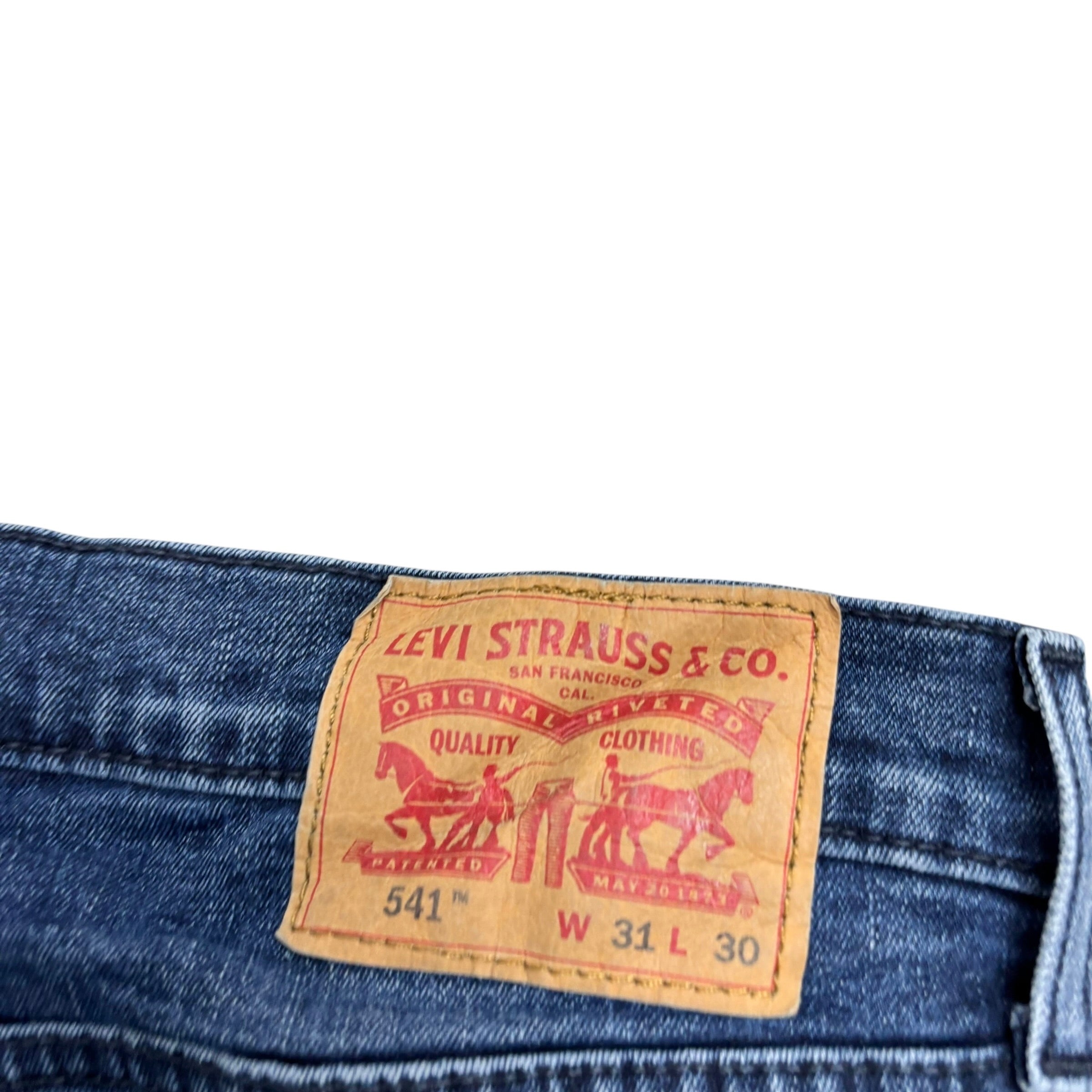 Levis 541 Jeans W31 L29 Mens Navy Blue Athletic Tapered Fit Stretch Denim (E)