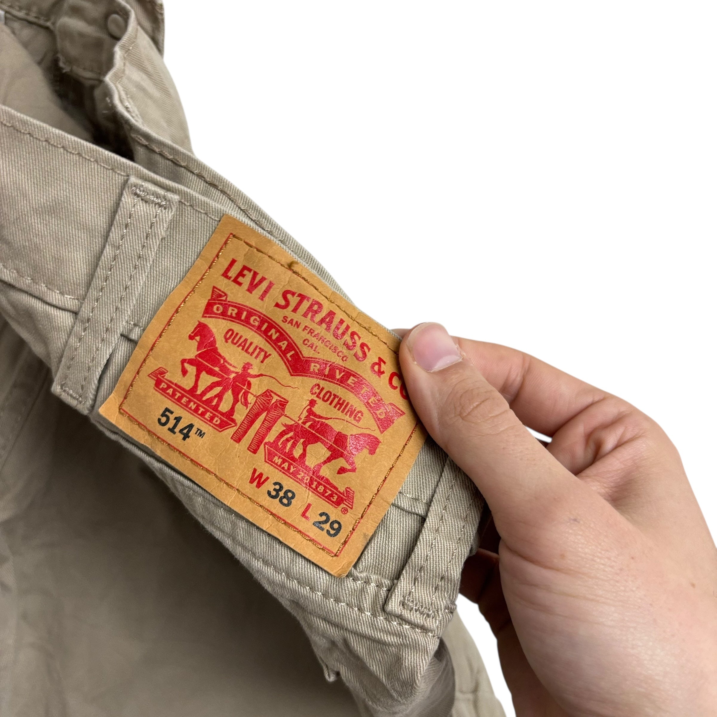 Levis 514 Jeans W38 L29 Mens Beige Cream Regular Straight Fit Stretch Denim (E)