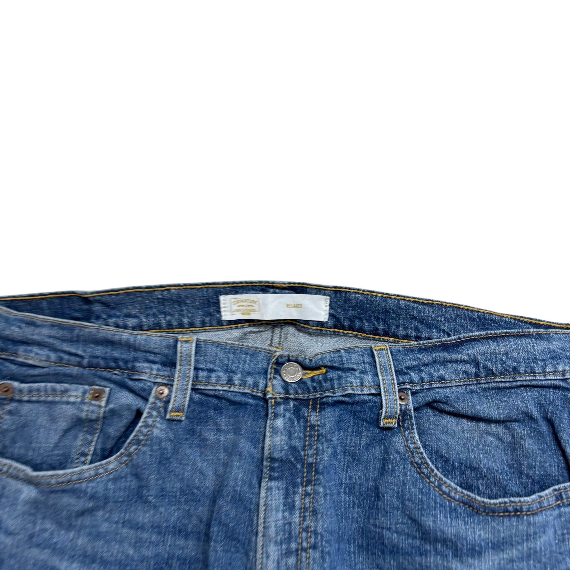 Levis Signature Jeans W36 L30 Mens Mid Blue Relaxed Straight Stretch Denim (E)
