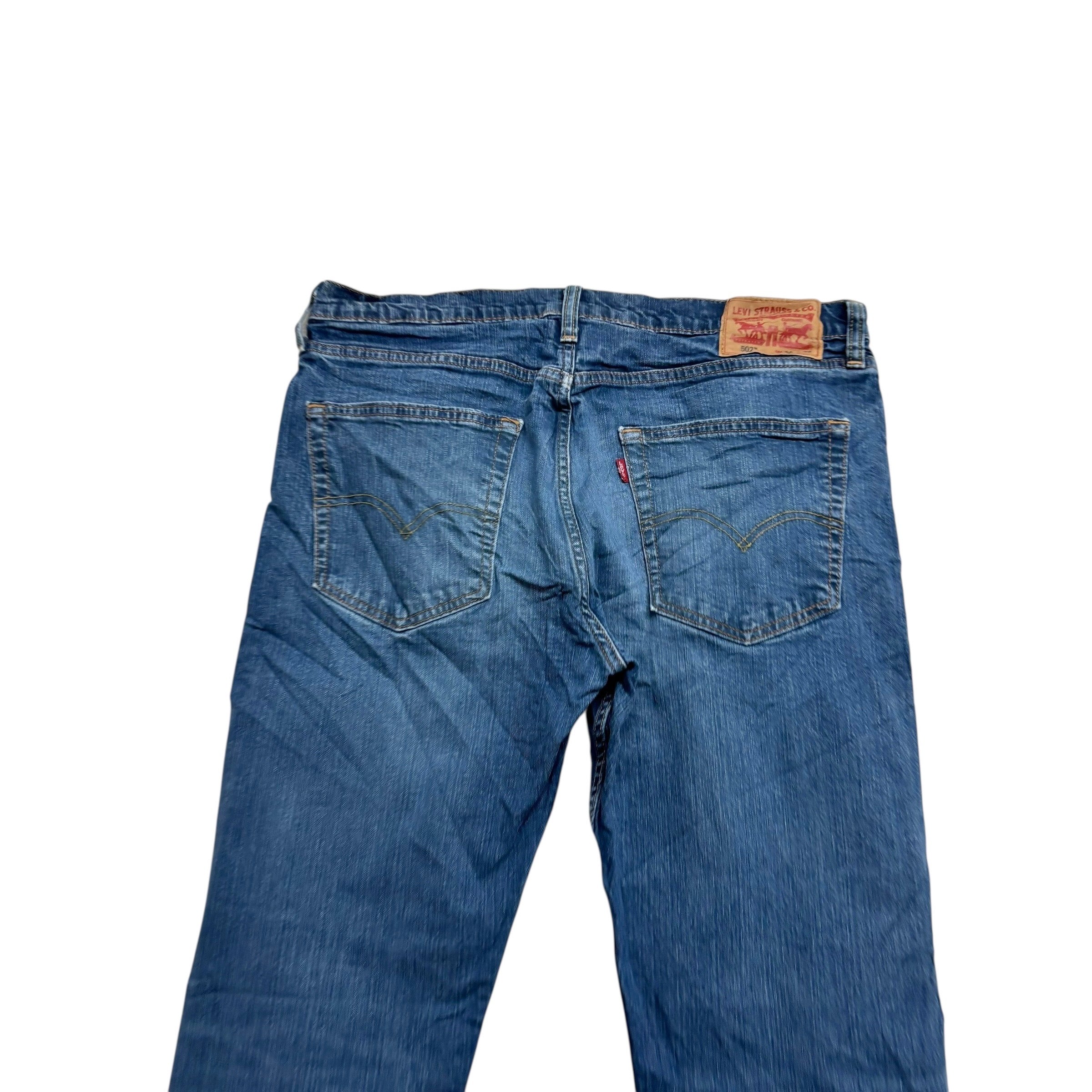 Levis 502 Jeans W36 L32 Mens Mid Blue Regular Tapered Fit Stretch Denim (E)