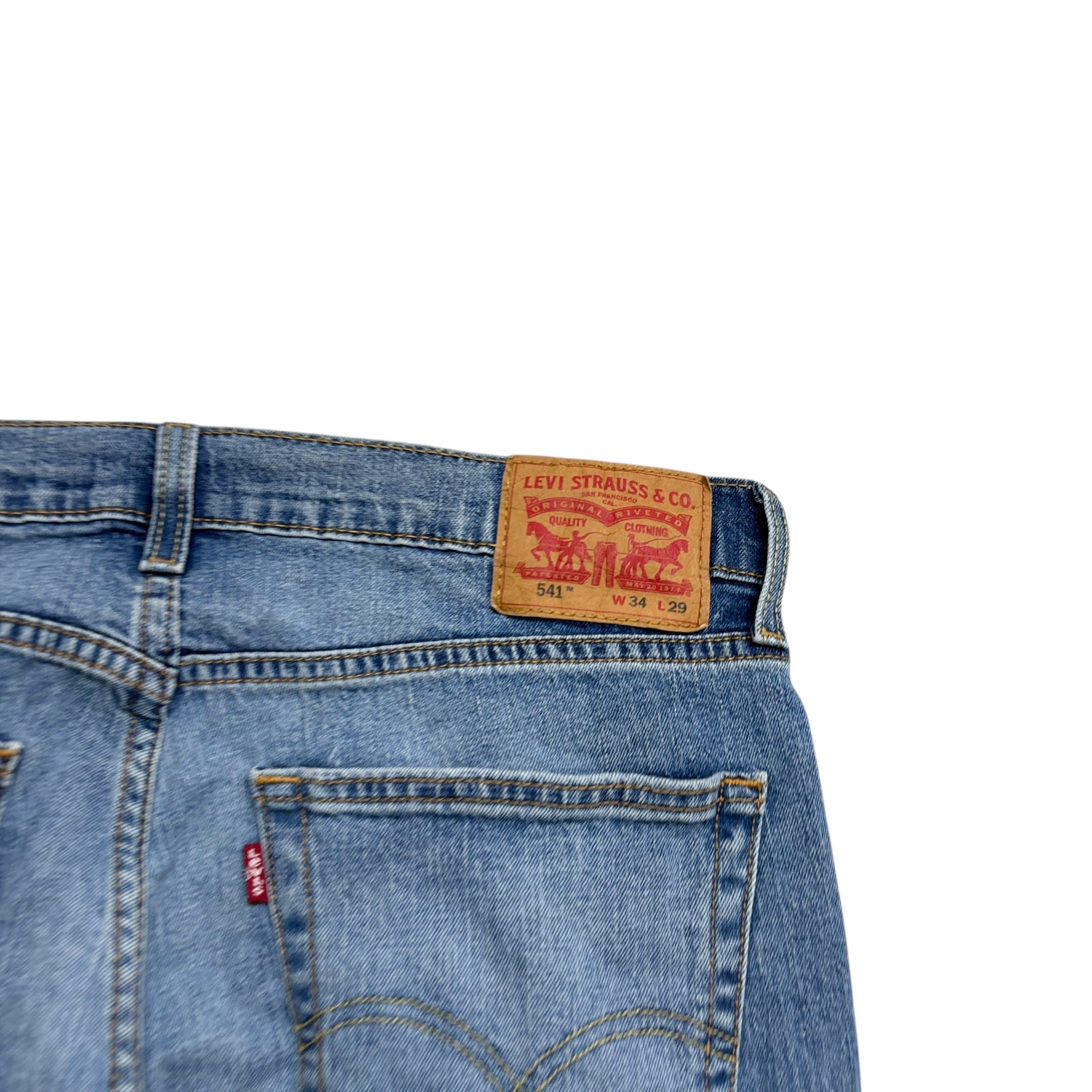 Levis 541 Jeans W34 L29 Mens Mid Blue Athletic Tapered Fit Stretch Denim (E)