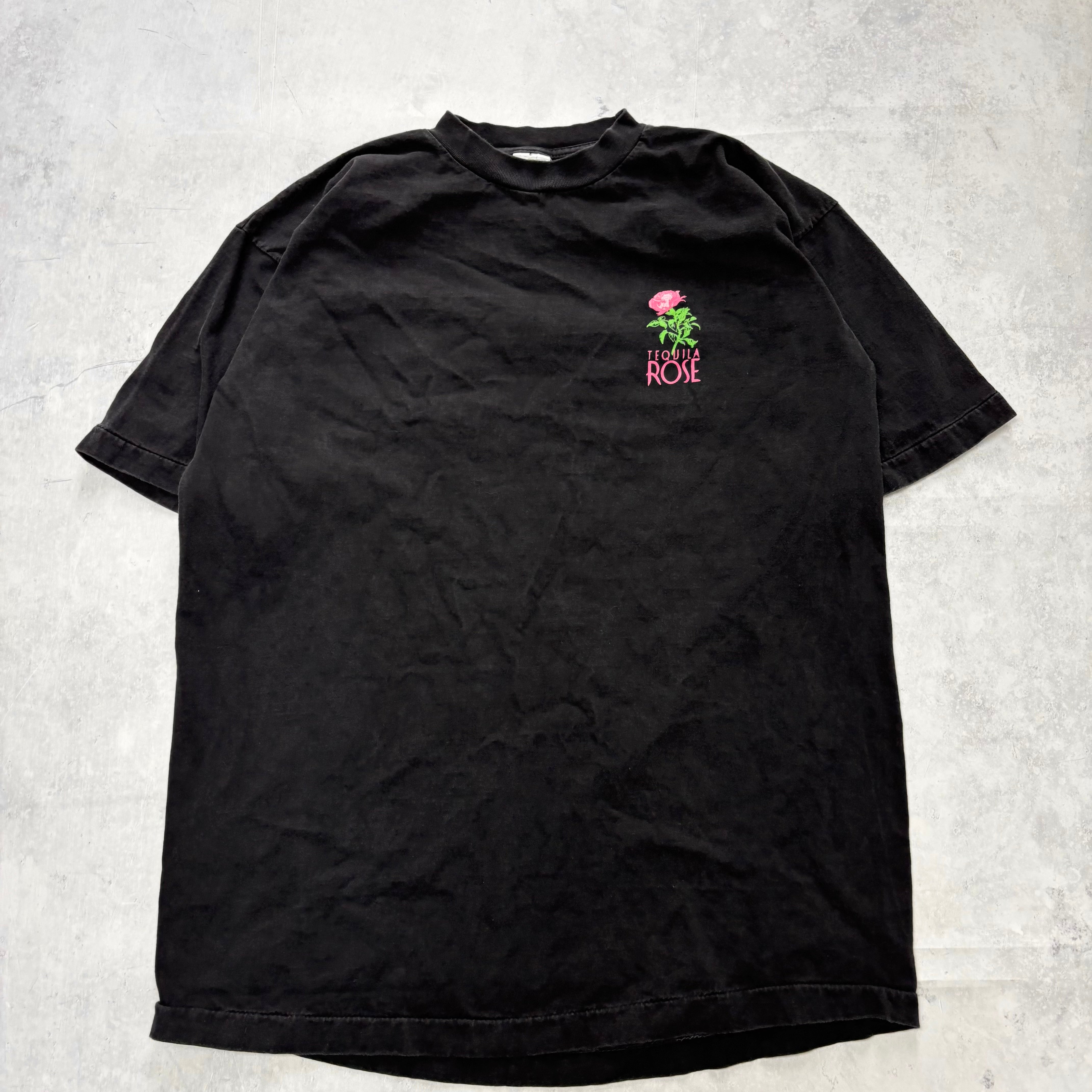 Vintage T Shirt Mens Large Black Single Stitch Graphic Print 90s Tequilla