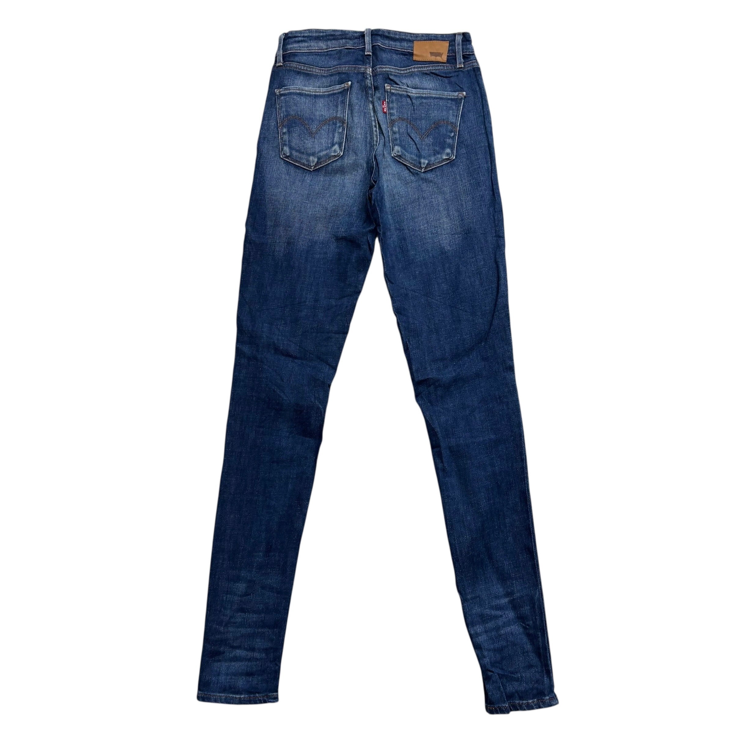 Levis 721 Jeans W25 L32 Womens High Rise Skinny Dark Blue Stretch Denim (E)