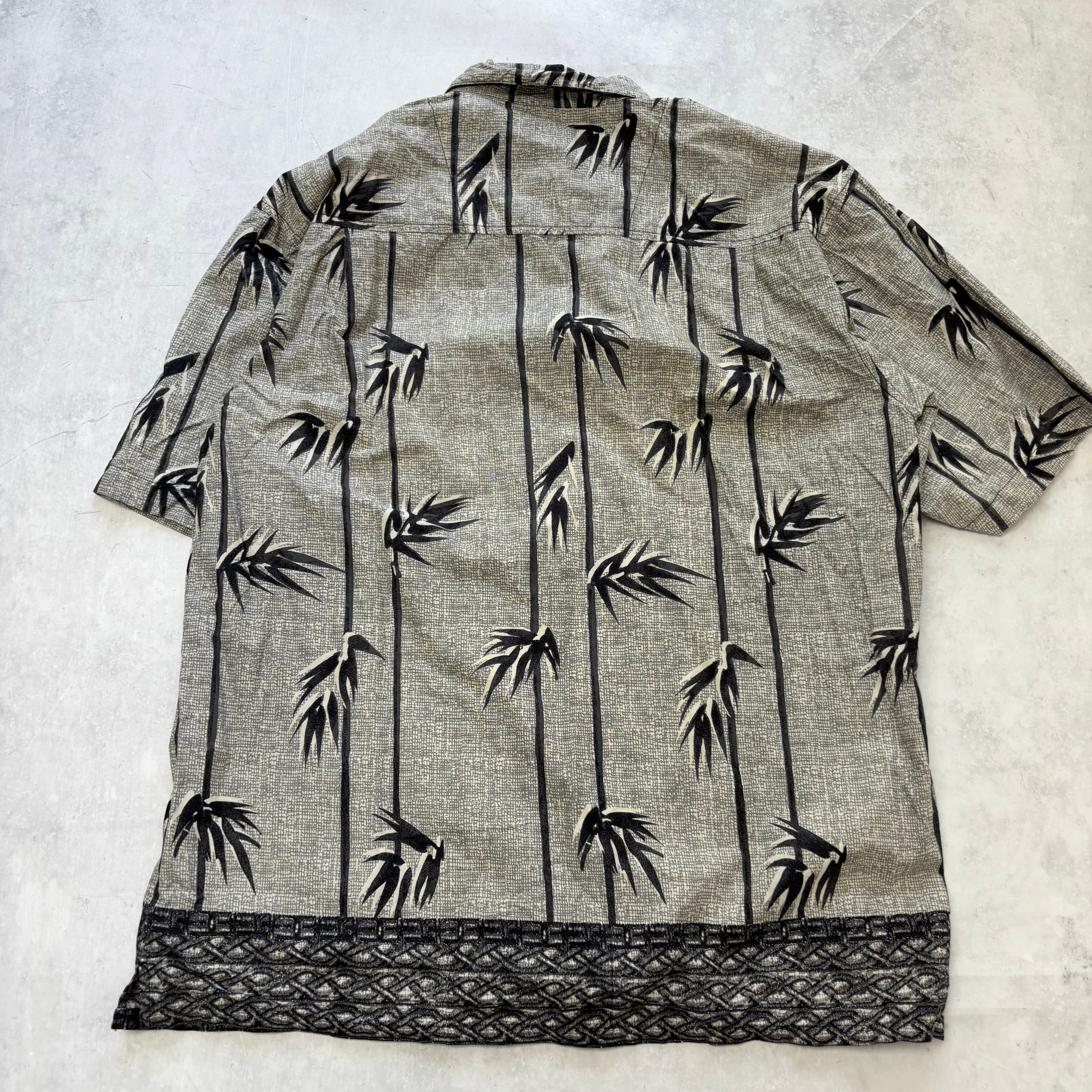 Vintage Hawaiian Shirt Mens Medium Grey Floral Aloha Short Sleeve Cotton (E)