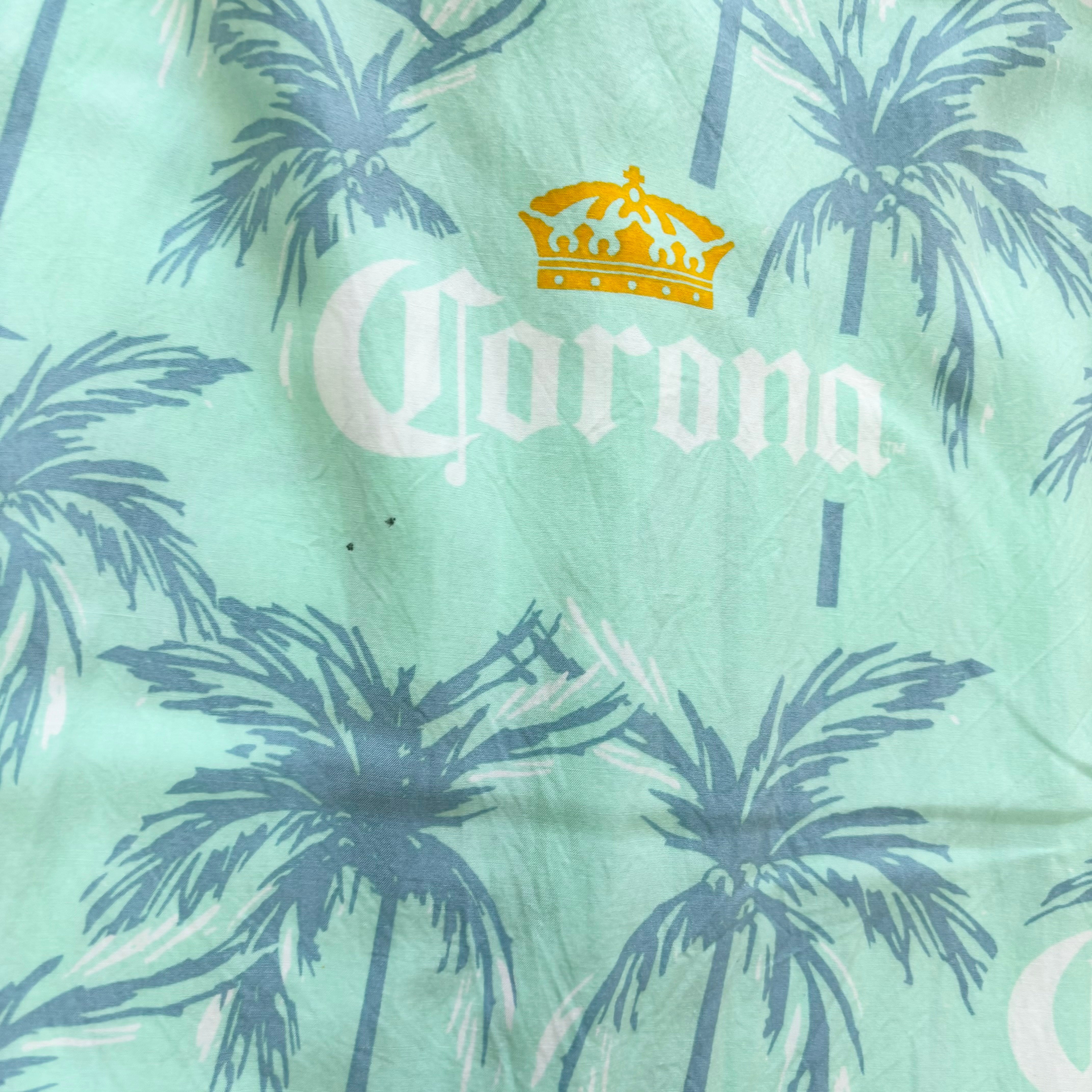 Corona Hawaiian Shirt Mens Large Green Floral Aloha Short Sleeve Rayon