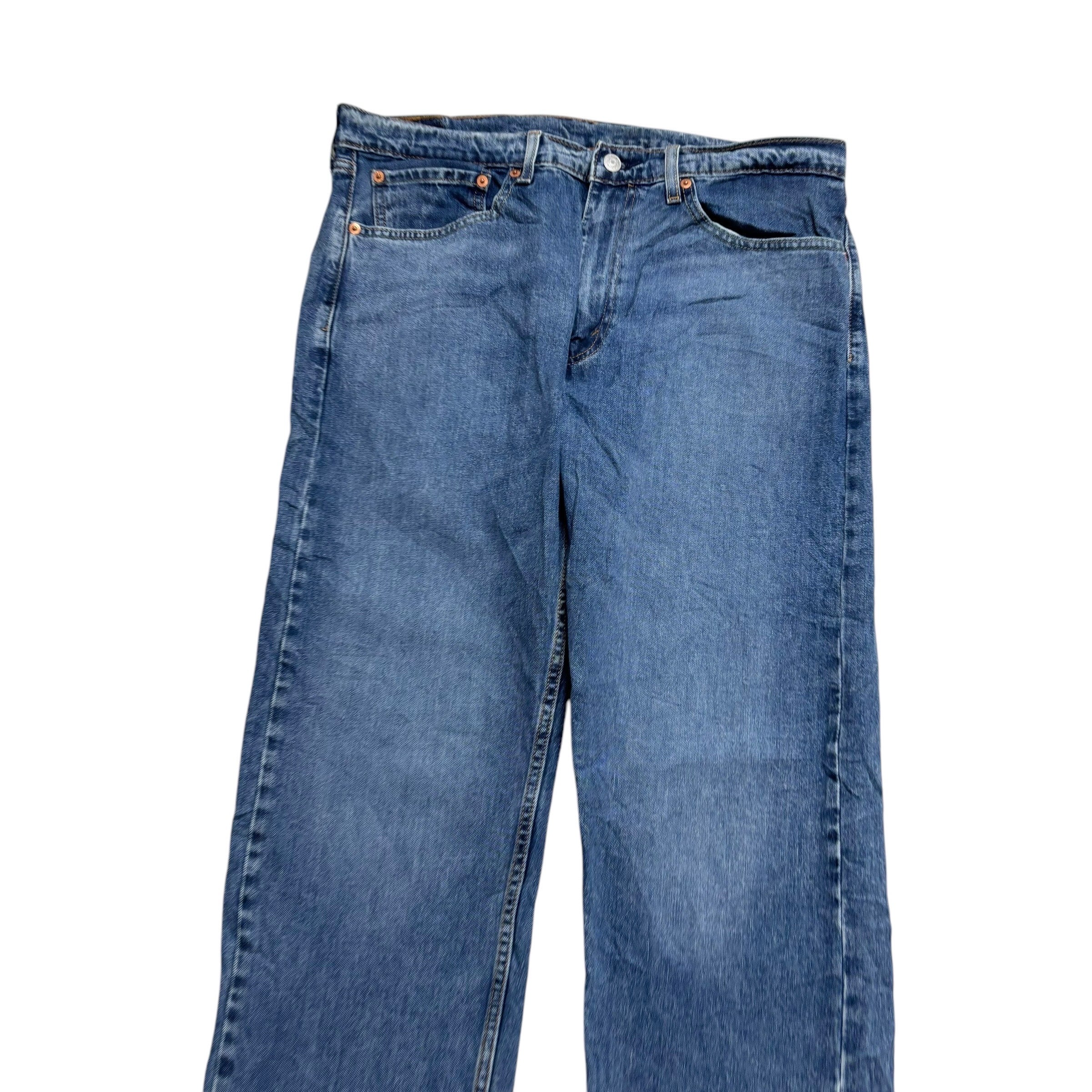 Levis 505 Jeans W36 L32 Mens Mid Blue Regular Straight Fit Stretch Denim (E)