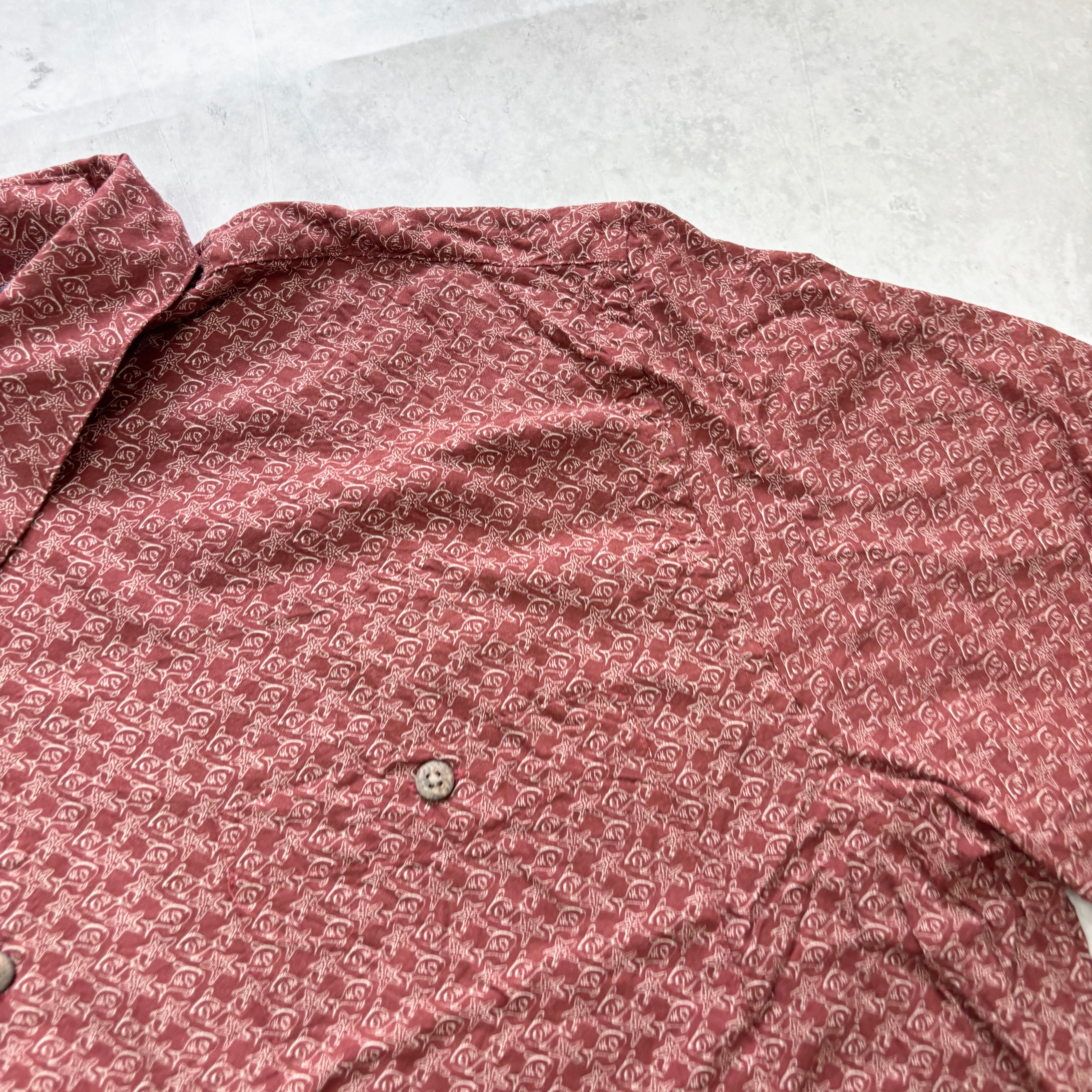 Hawaiian Shirt Mens XL Red Fish Short Sleeve Rayon (E)