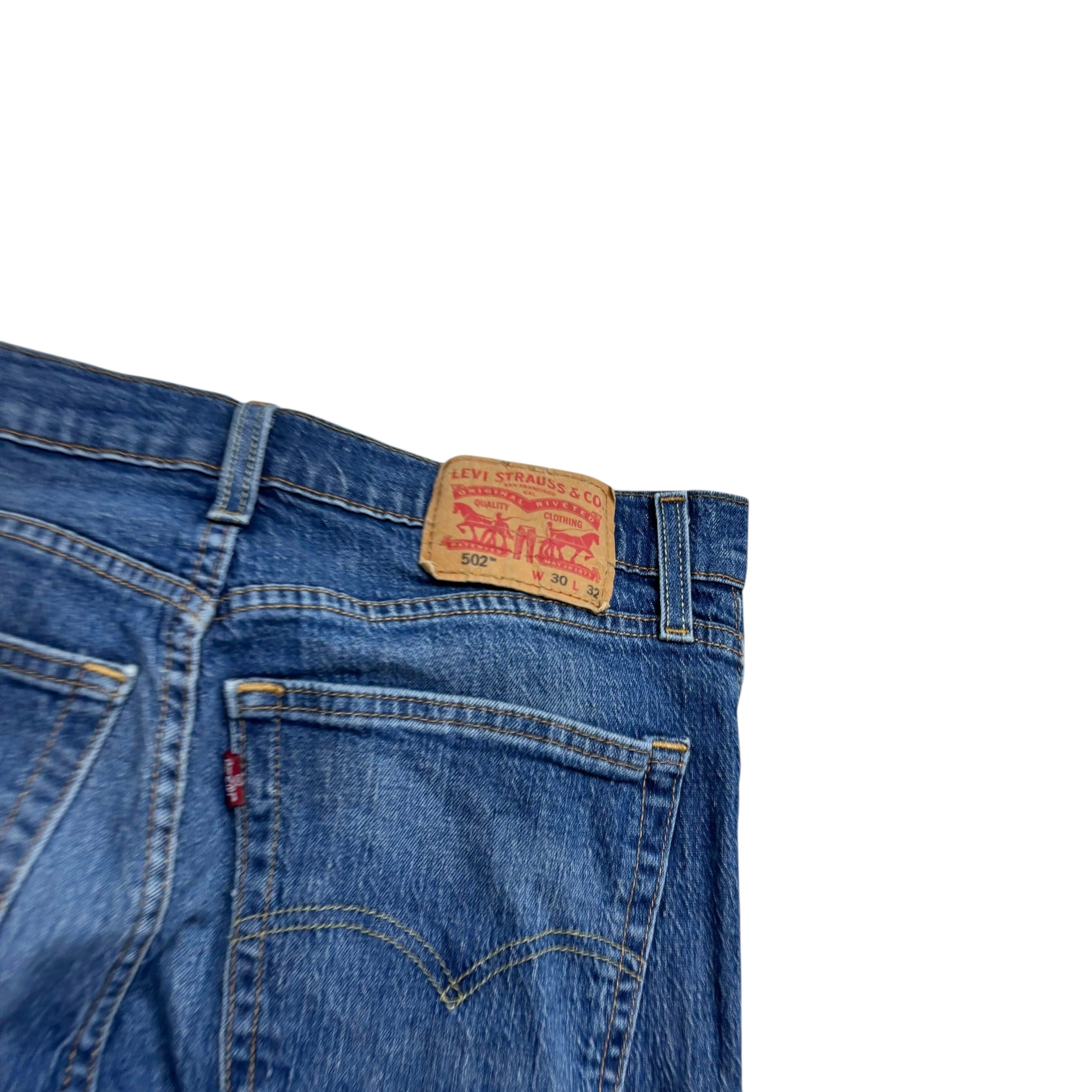 Levis 502 Jeans W30 L32 Mens Mid Blue Regular Tapered Fit Stretch Denim (F)