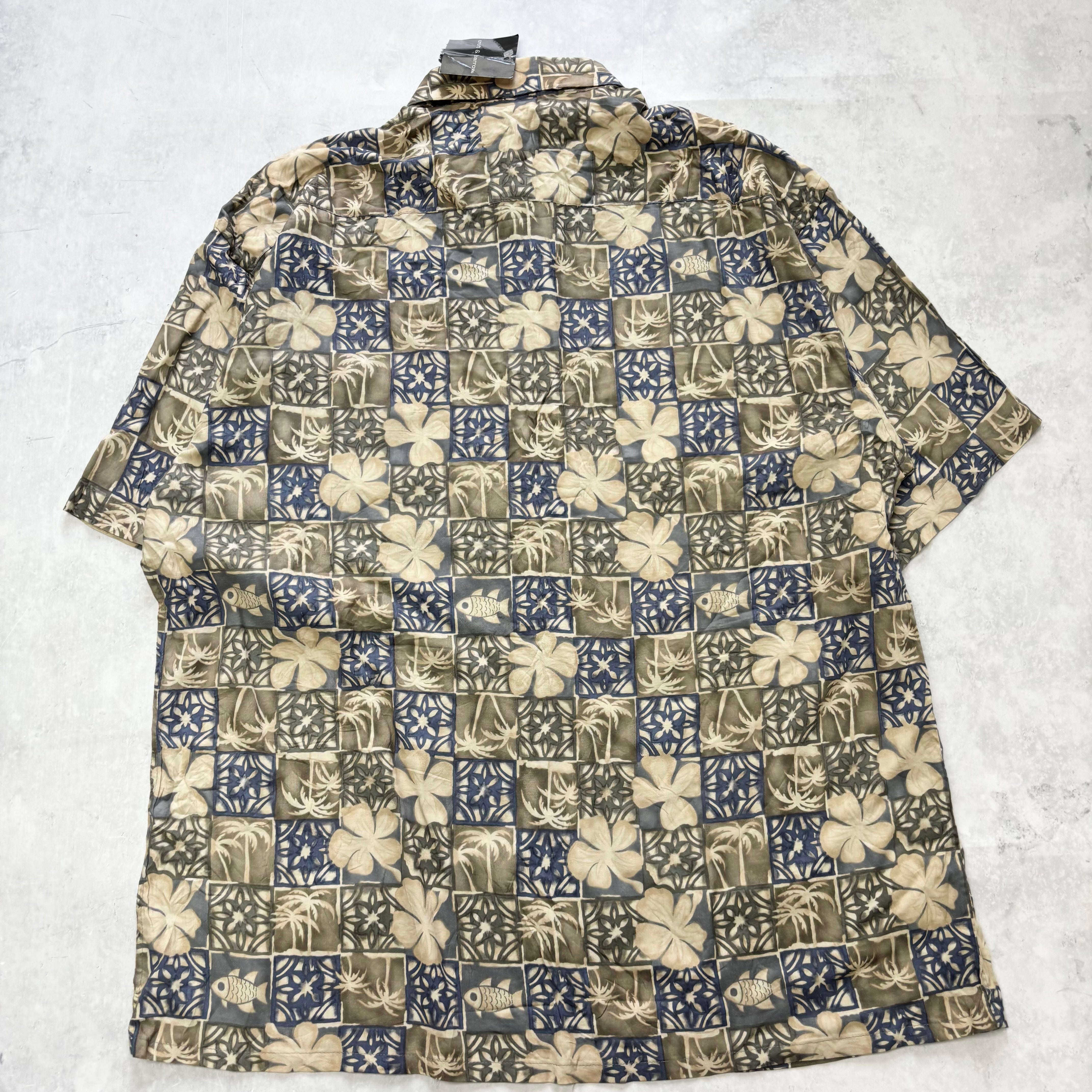 Vintage Hawaiian Shirt Mens Large Brown Floral Aloha Short Sleeve Rayon (E)