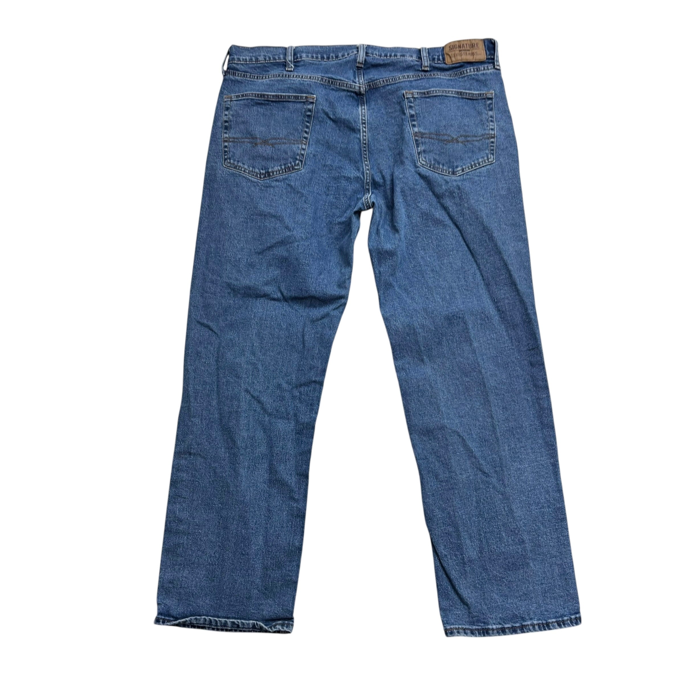 Levis Signature Jeans W42 L32 Mens Mid Blue Relaxed Straight Stretch Denim (E)